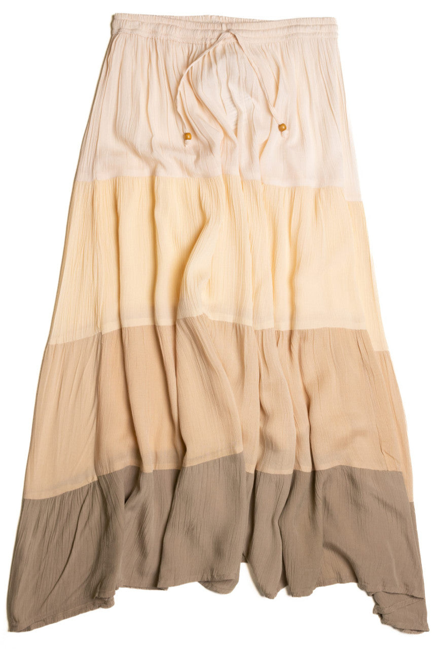 Rayon Gauze Solid Tiered Maxi Skirt