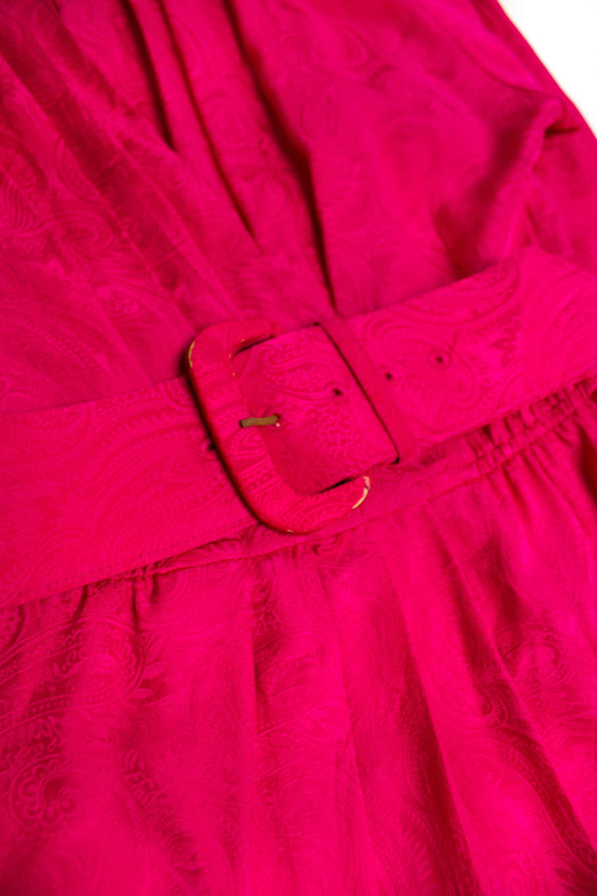 Vintage Hot Pink Paisley Silk Wrap Dress (1980s)