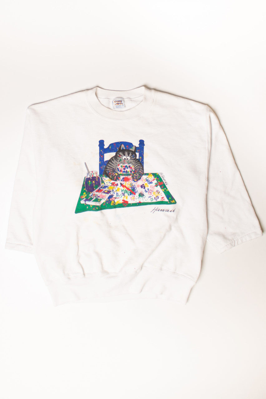 Vintage Hawaii Painting Cat Sweatshirt (1990s)