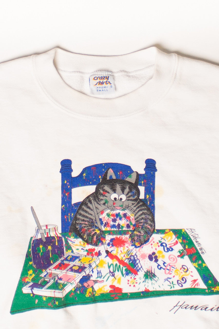 Vintage Hawaii Painting Cat Sweatshirt (1990s)