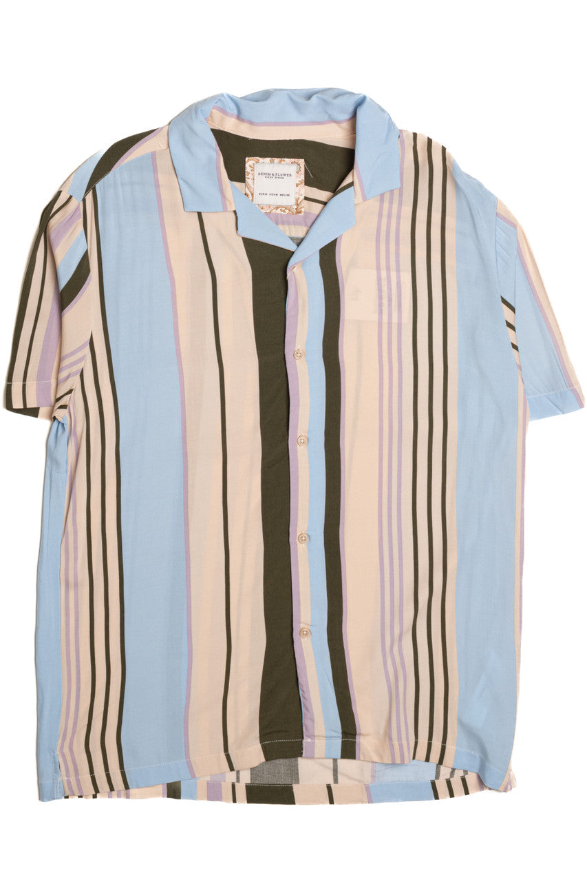 Blue Green Beige Striped Shirt