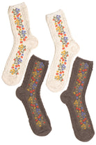 Taupe Strawberry Floral Twist Socks - 1 Pair