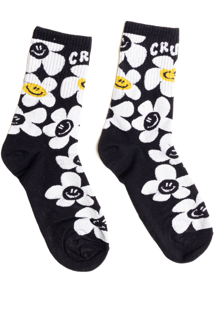 Black Crush Flower Crew Sock