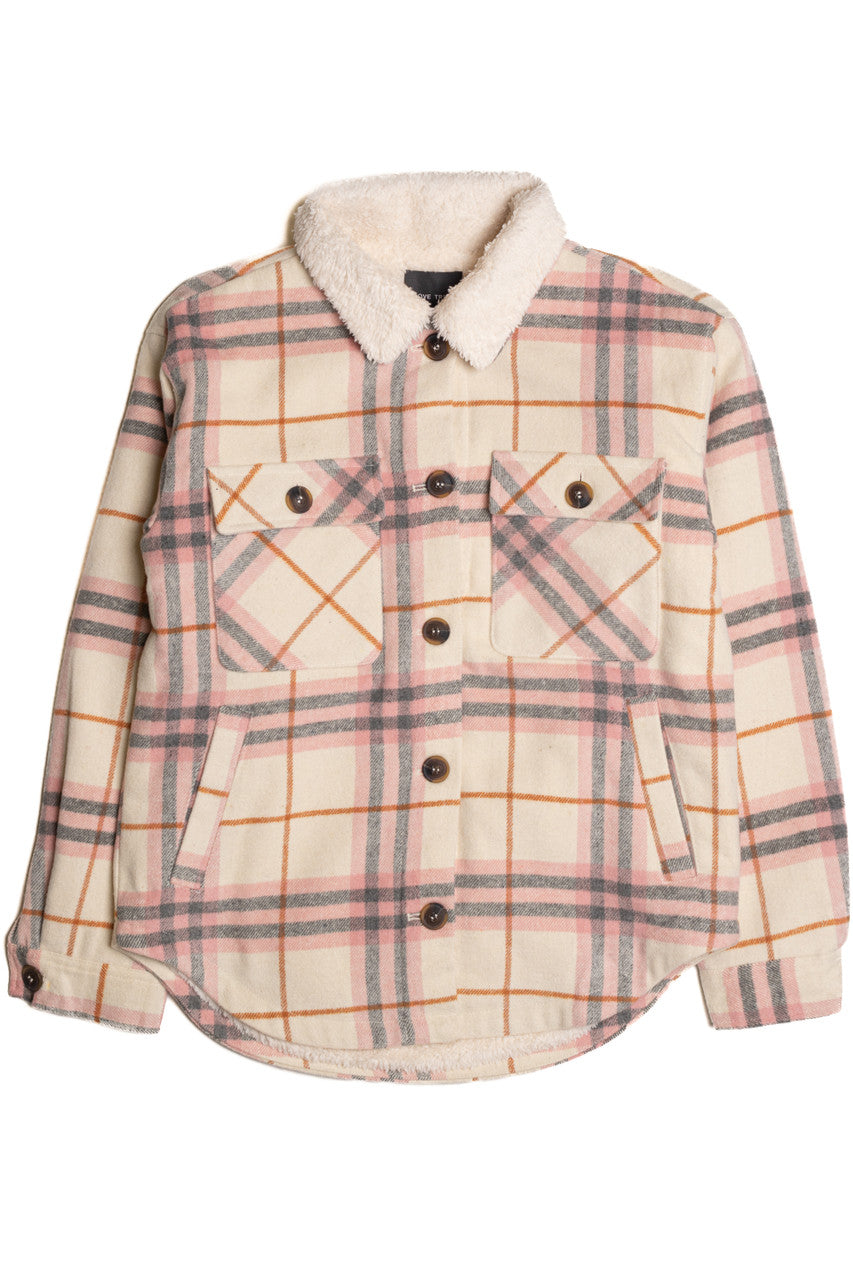 Ivory Sherpa Collar Plaid Trucker Jacket