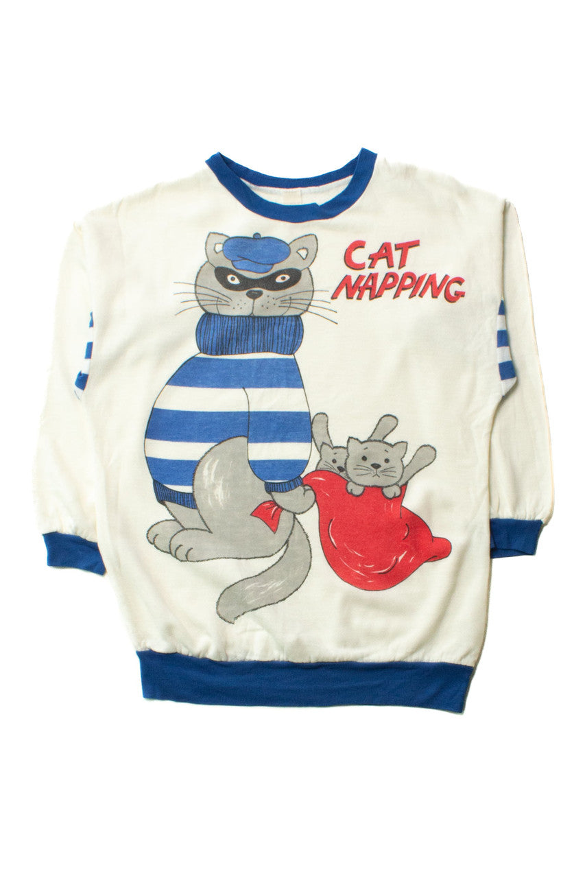 Vintage Cat Napping Pajama Sweatshirt (1980s)