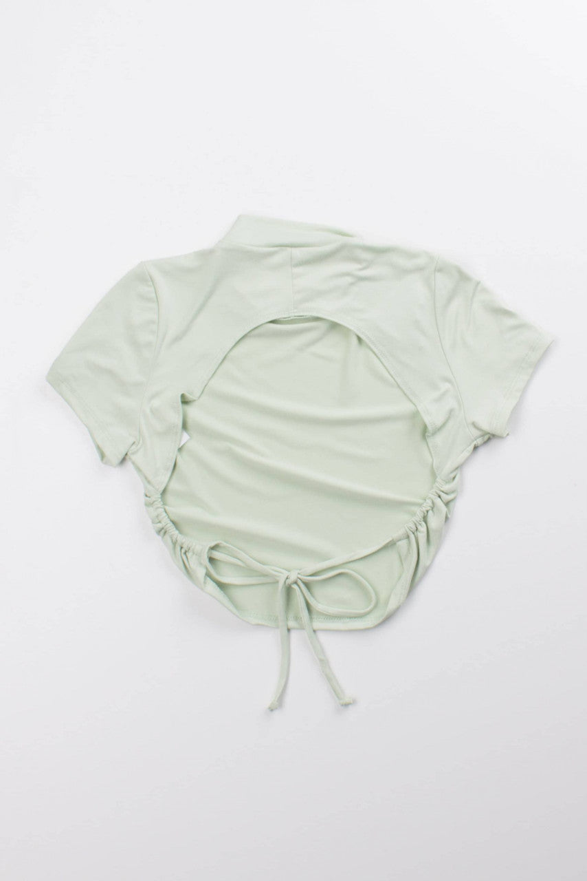 Sage Open Tie Back Mock Neck Tee