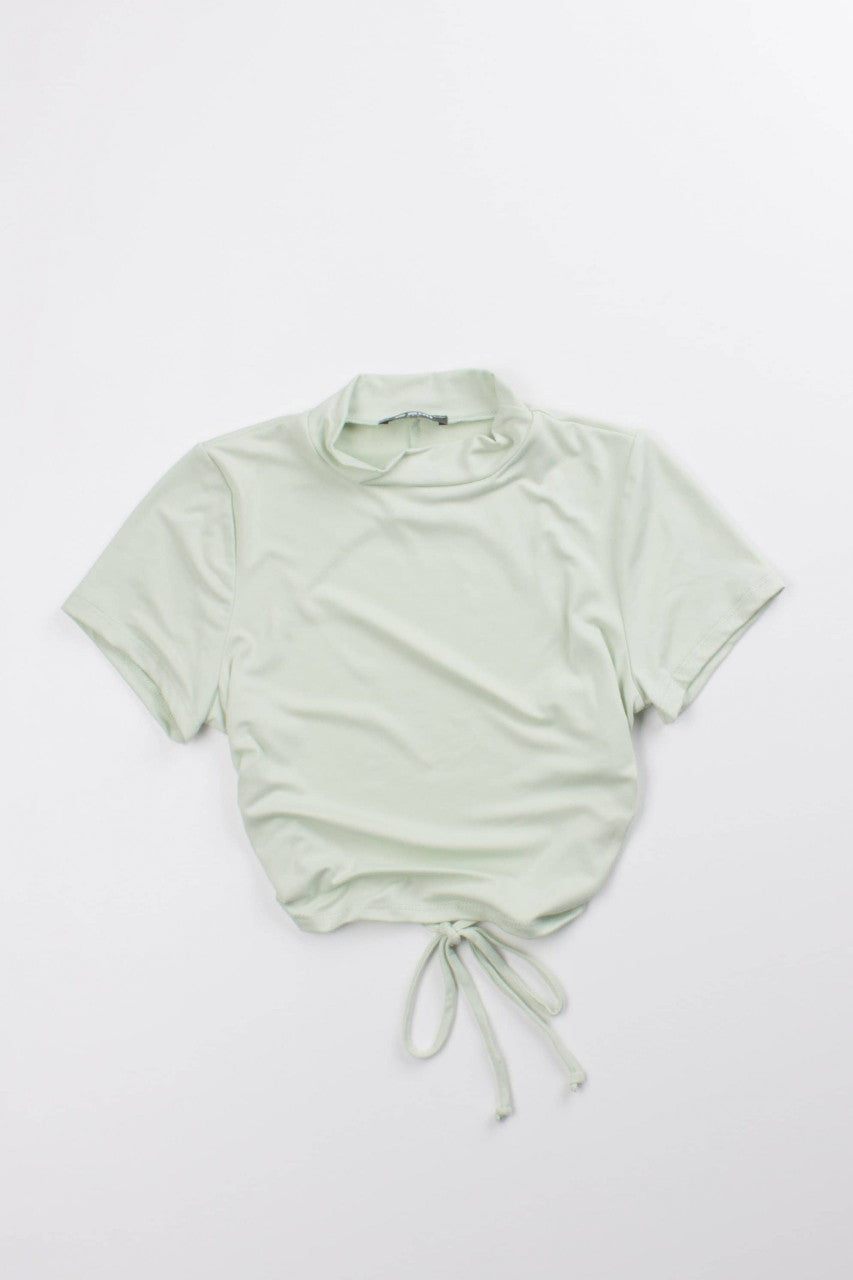 Sage Open Tie Back Mock Neck Tee