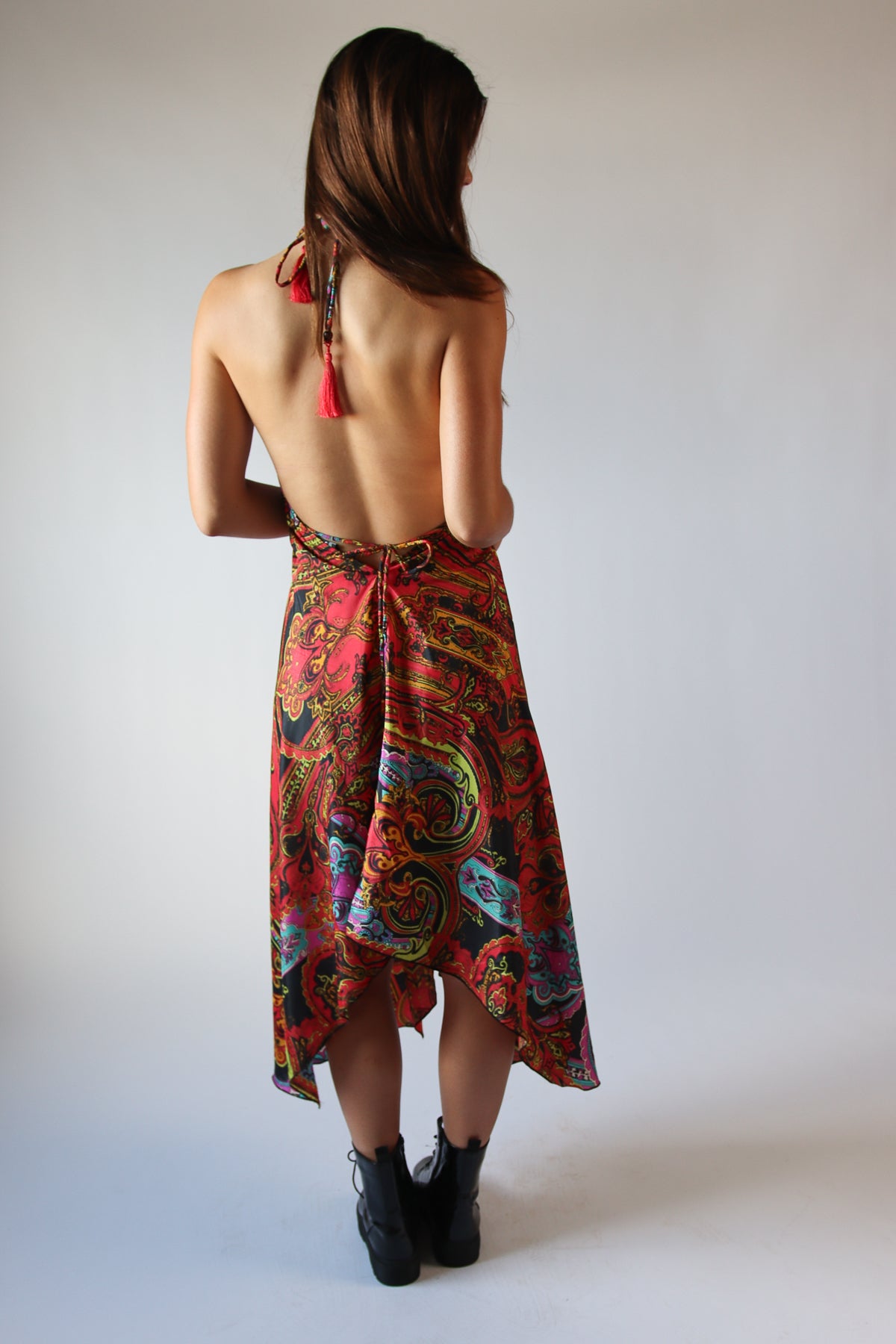 Patterned Scarf Halter Dress