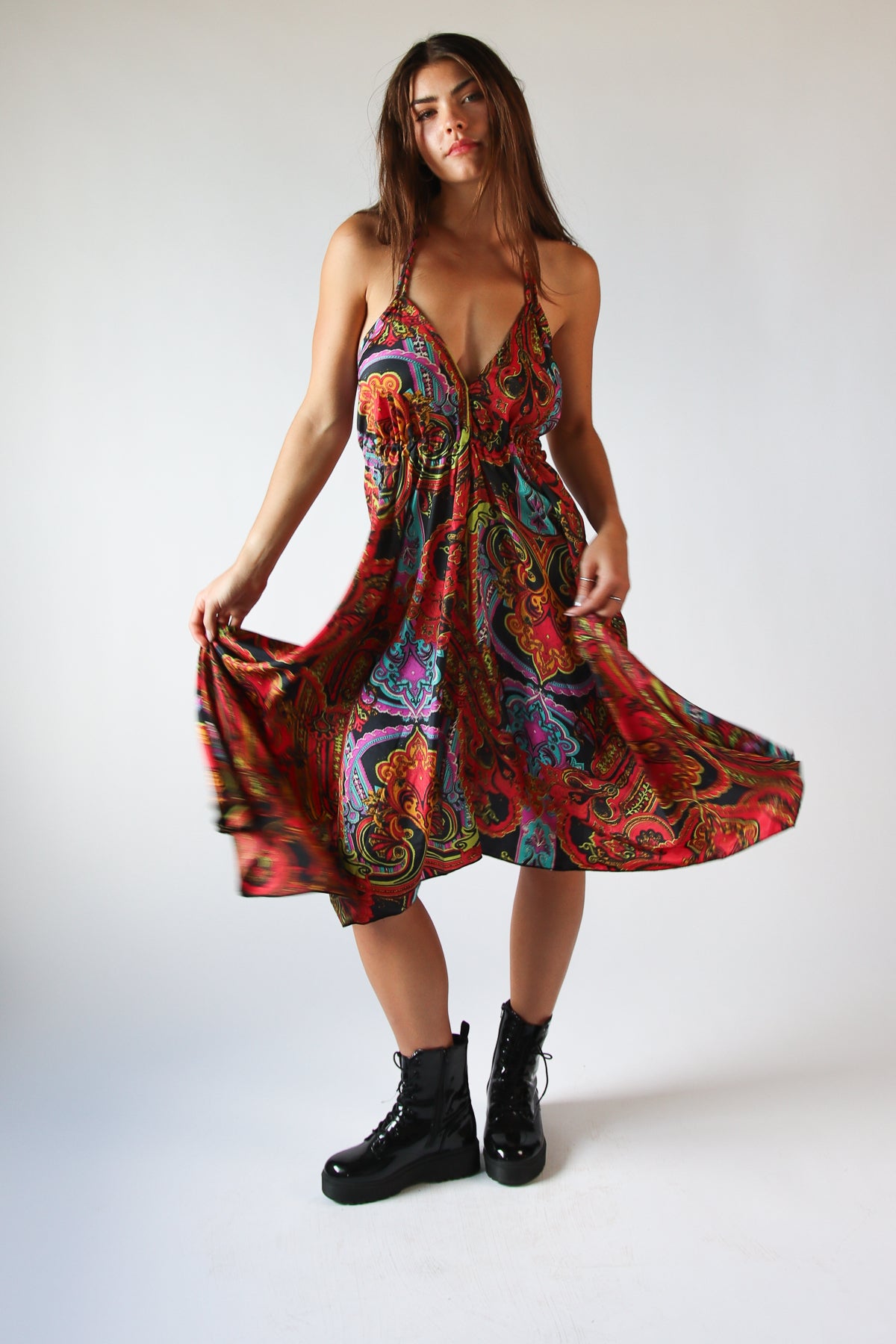 Patterned Scarf Halter Dress