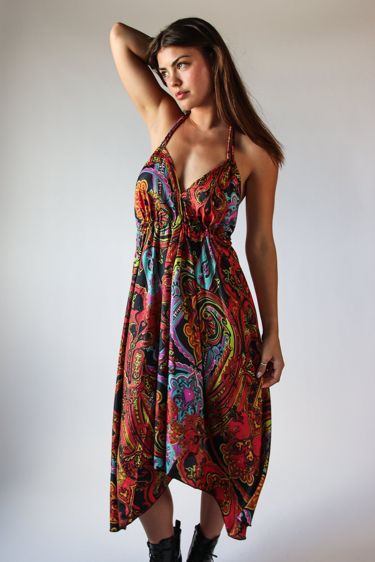 Patterned Scarf Halter Dress