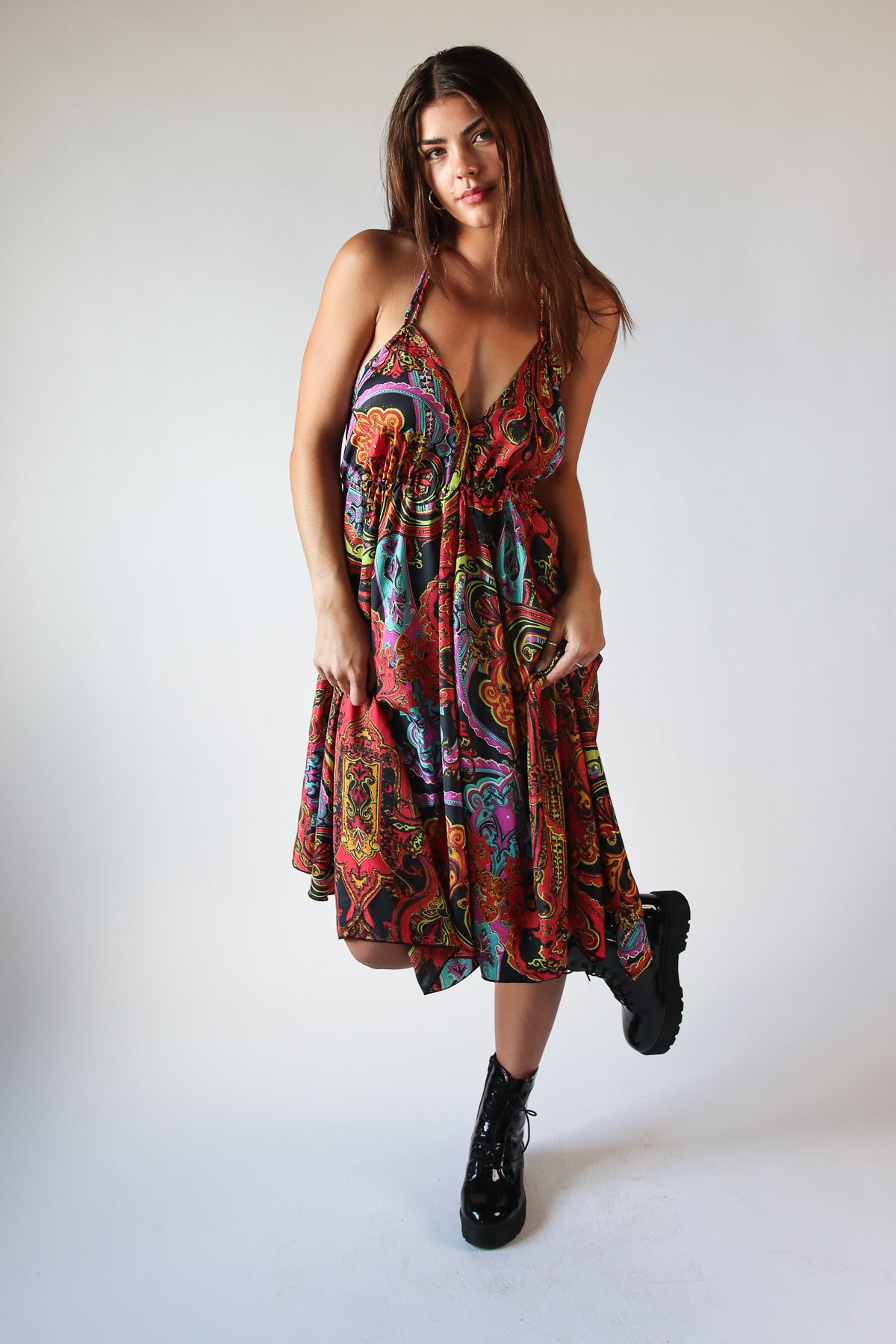 Patterned Scarf Halter Dress