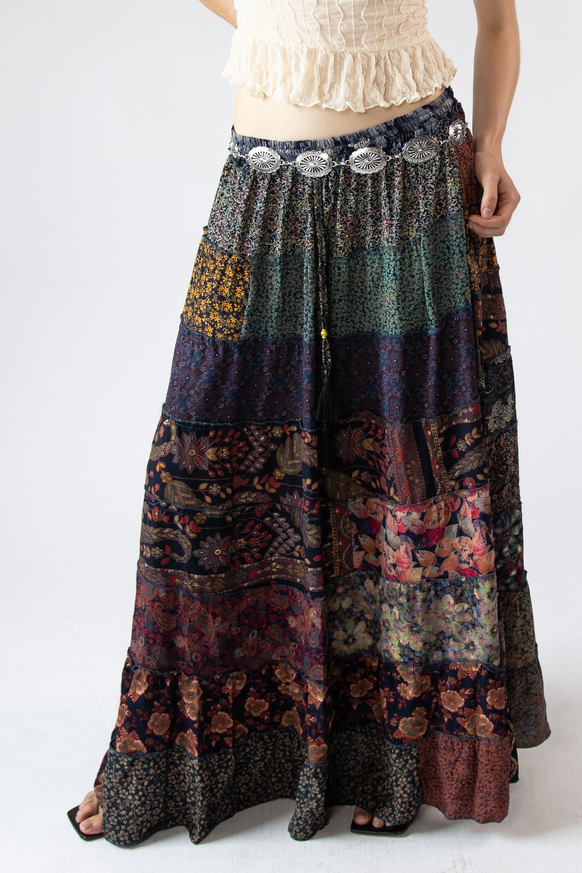 Scarf Prints Tiered Maxi Skirt