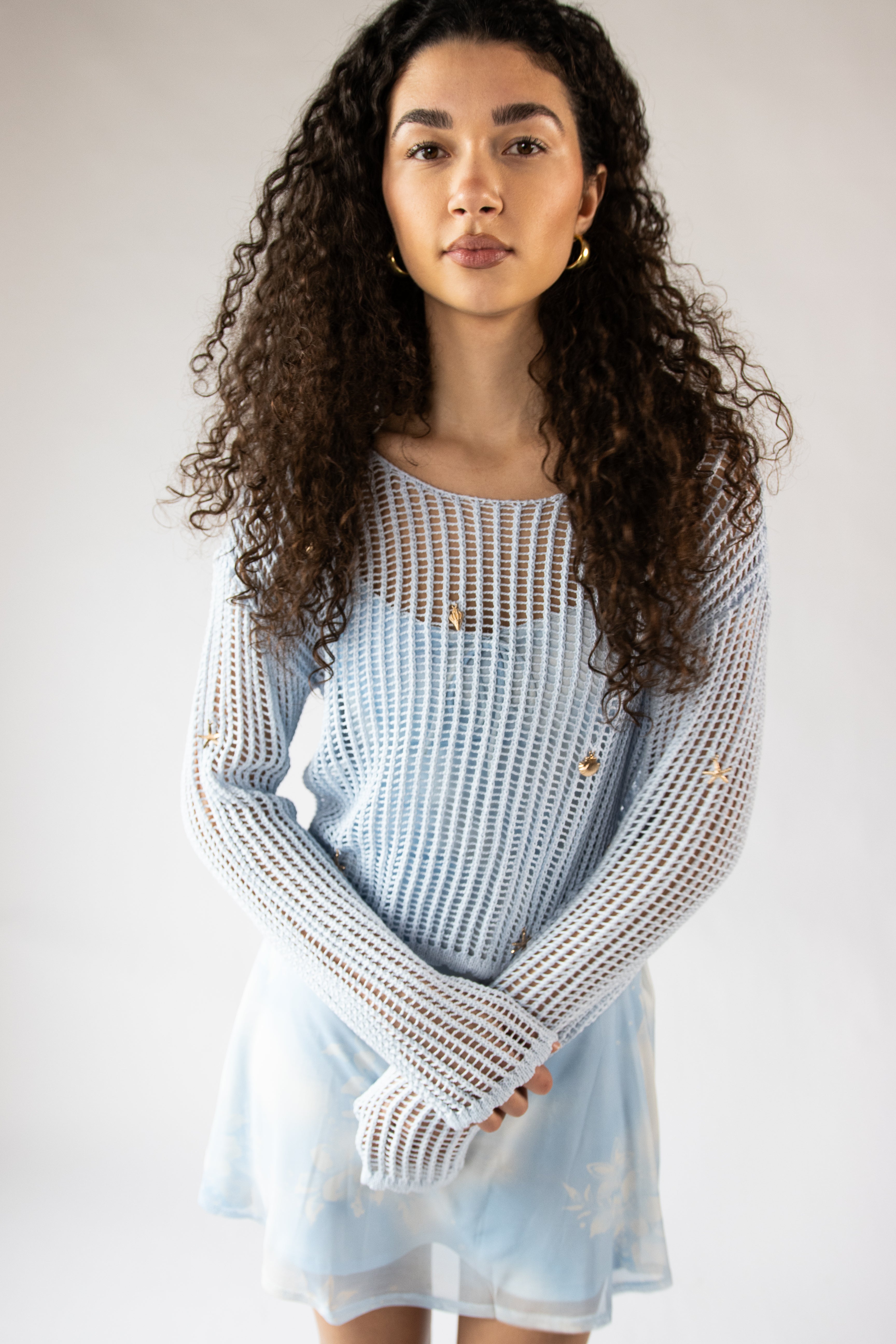 Seaside Crochet Mesh Sweater