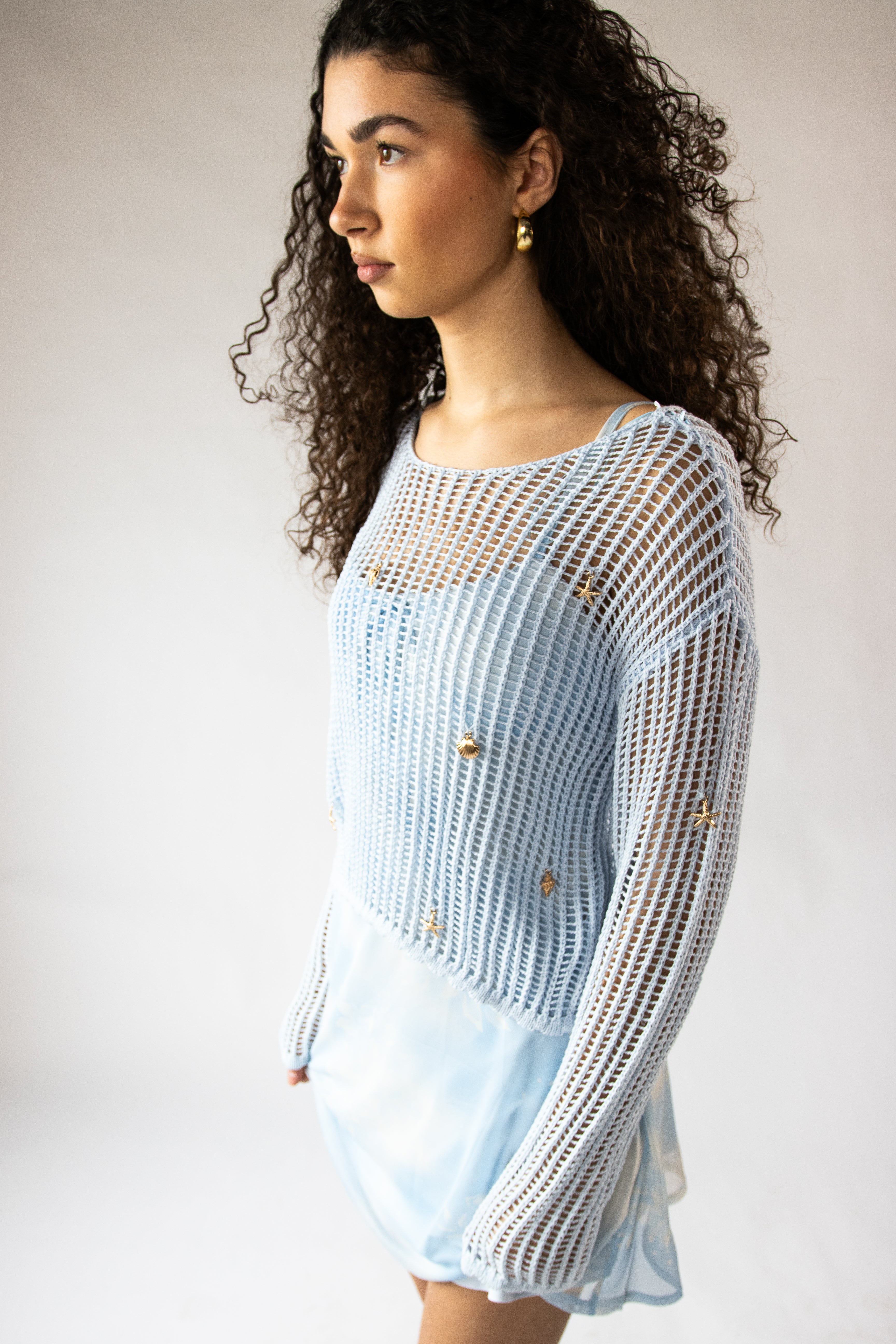 Seaside Crochet Mesh Sweater