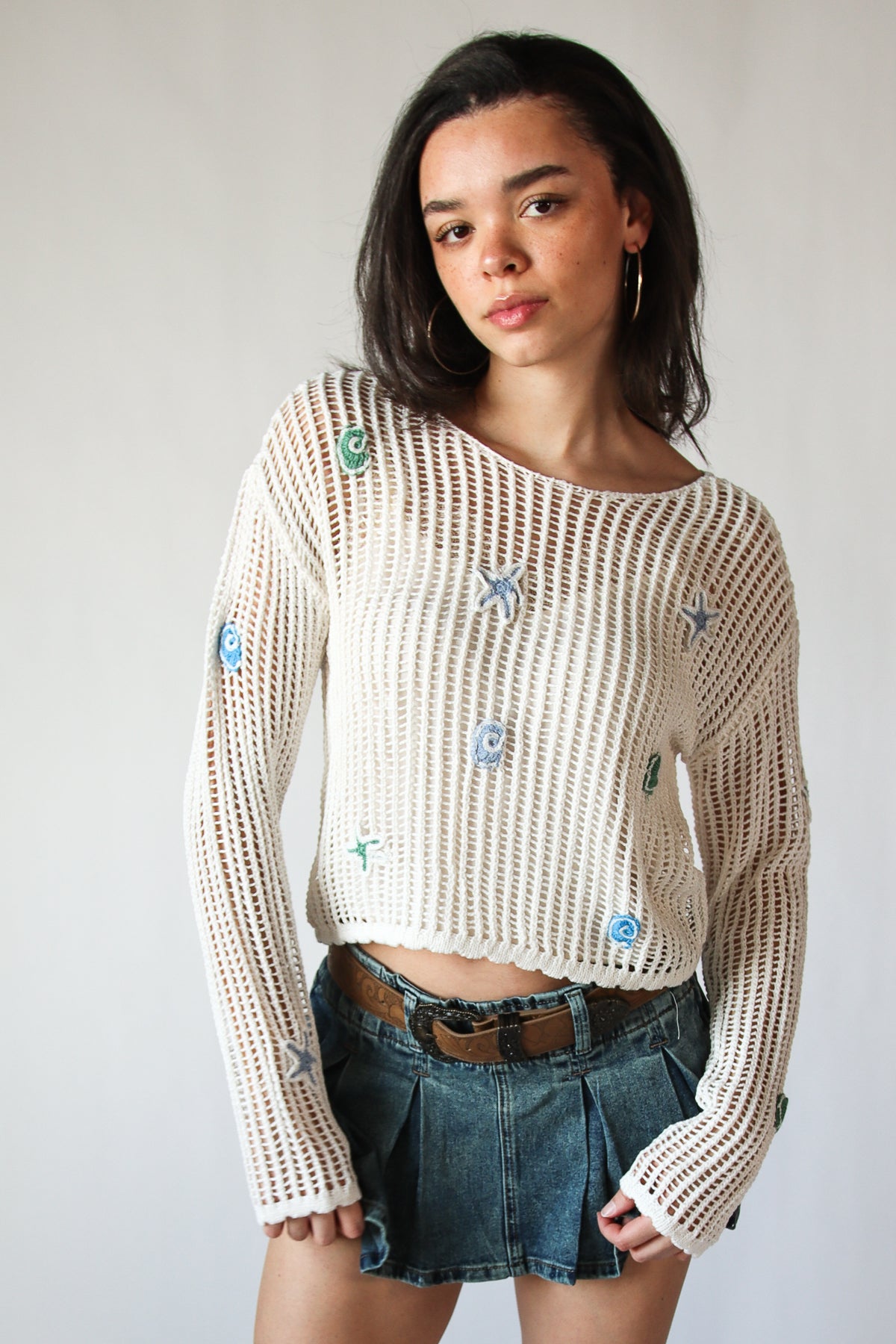Seaside Crochet Mesh Sweater