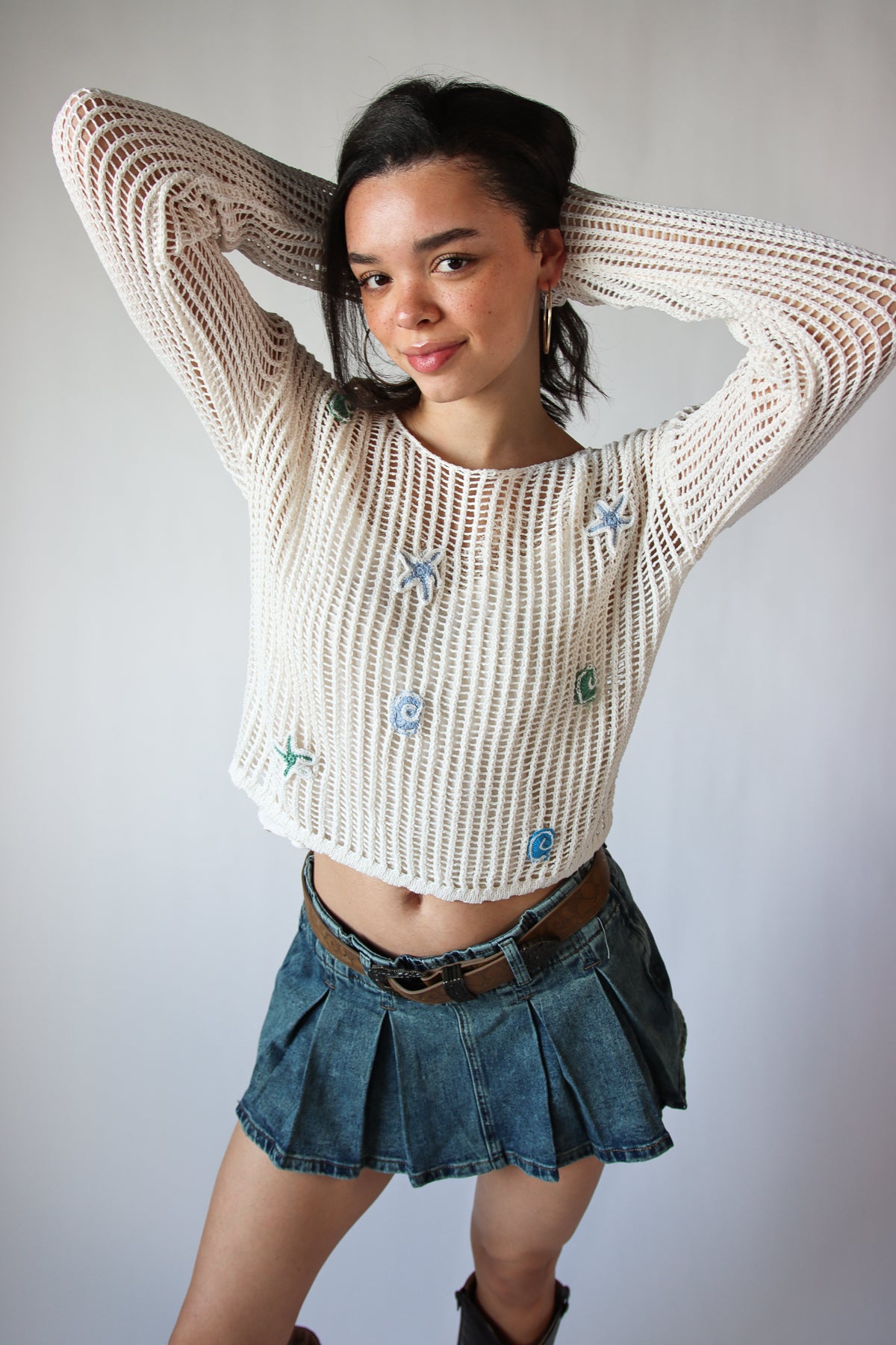 Seaside Crochet Mesh Sweater