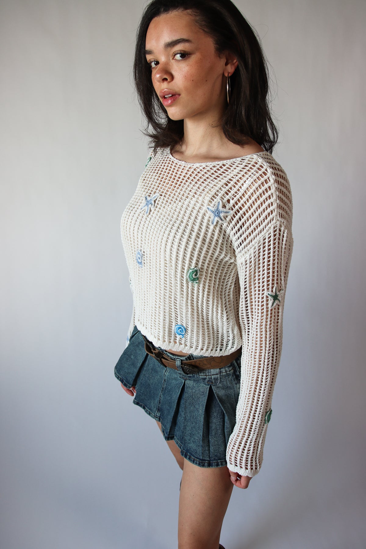 Seaside Crochet Mesh Sweater