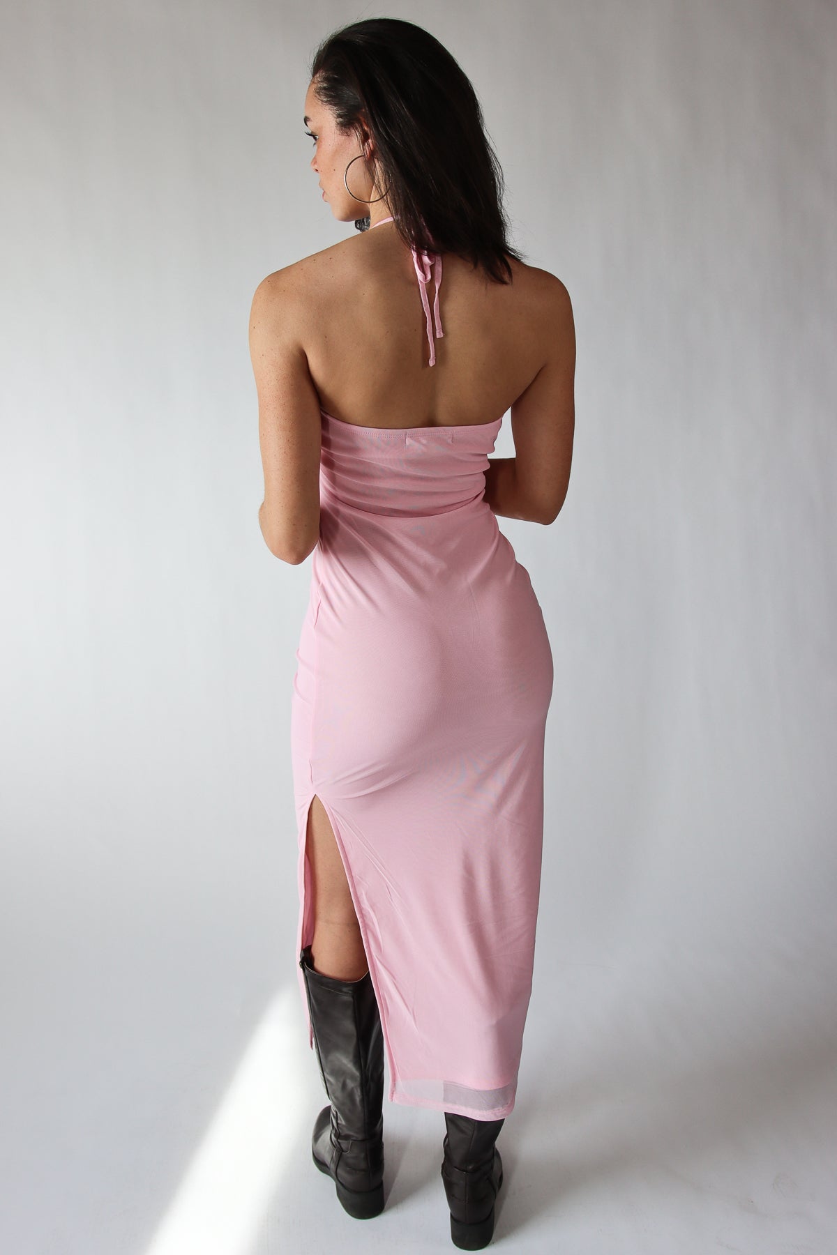 Sequin Beaded Halter Maxi Dress