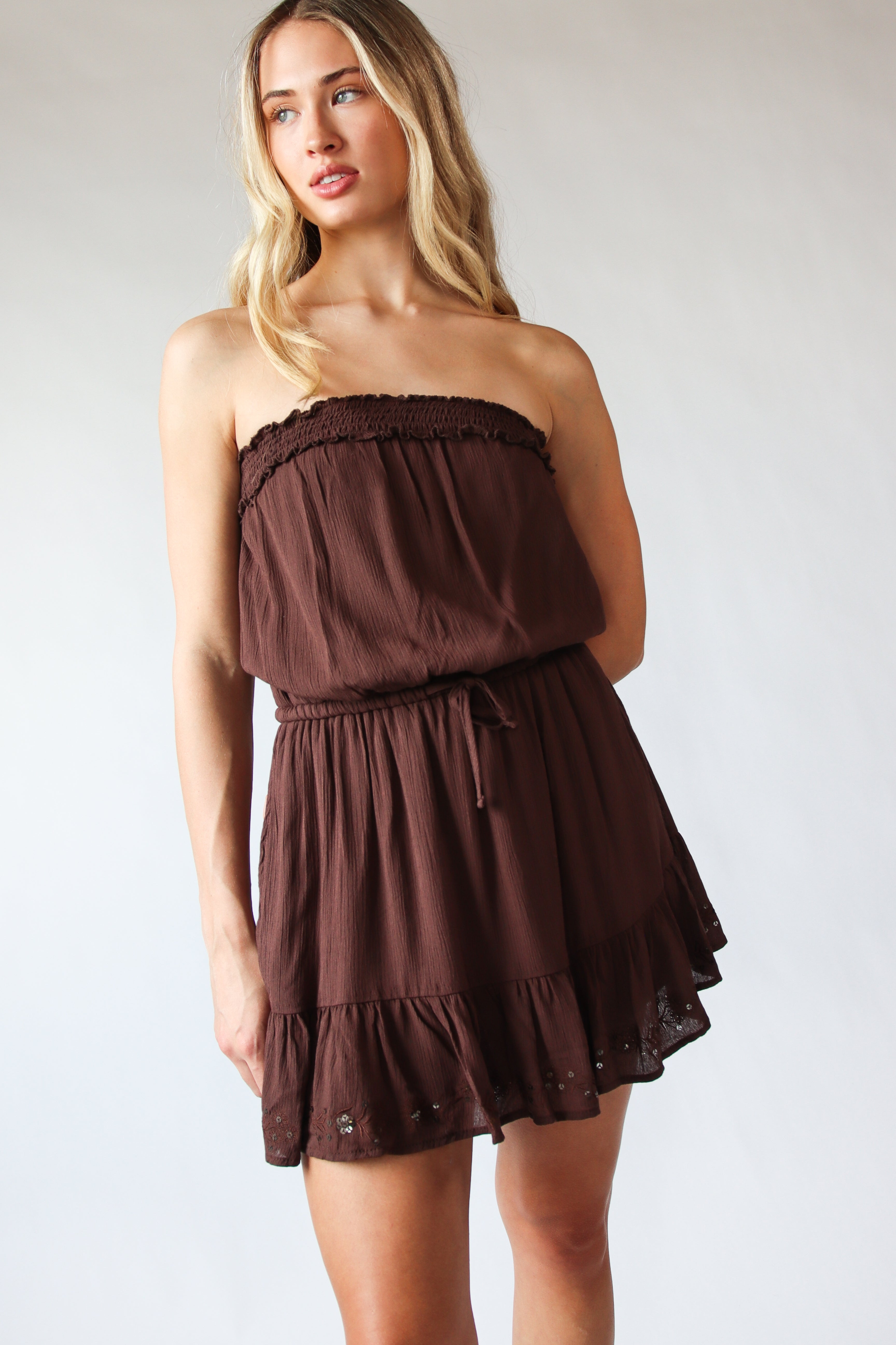 Sequin Flower Strapless Mini Dress