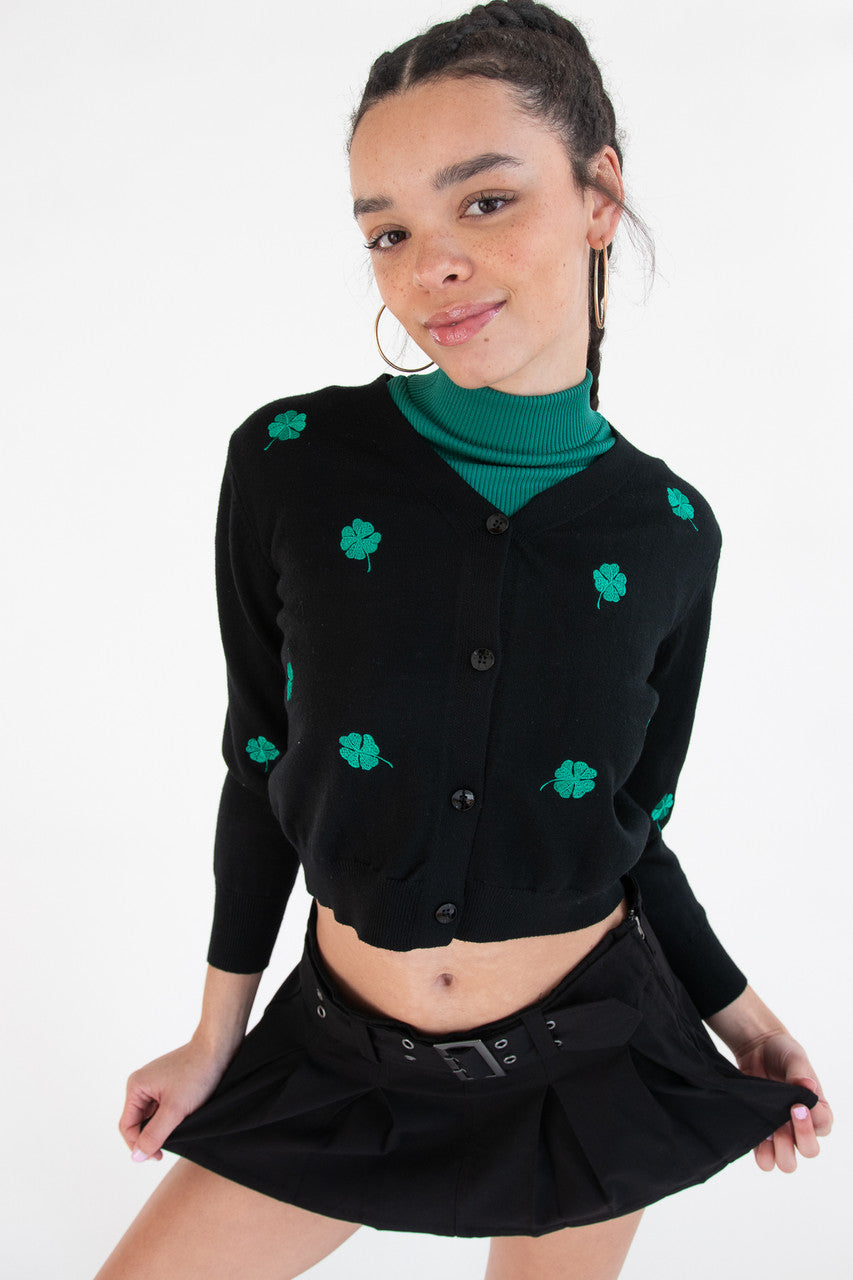 Embroidered Shamrock Cardigan