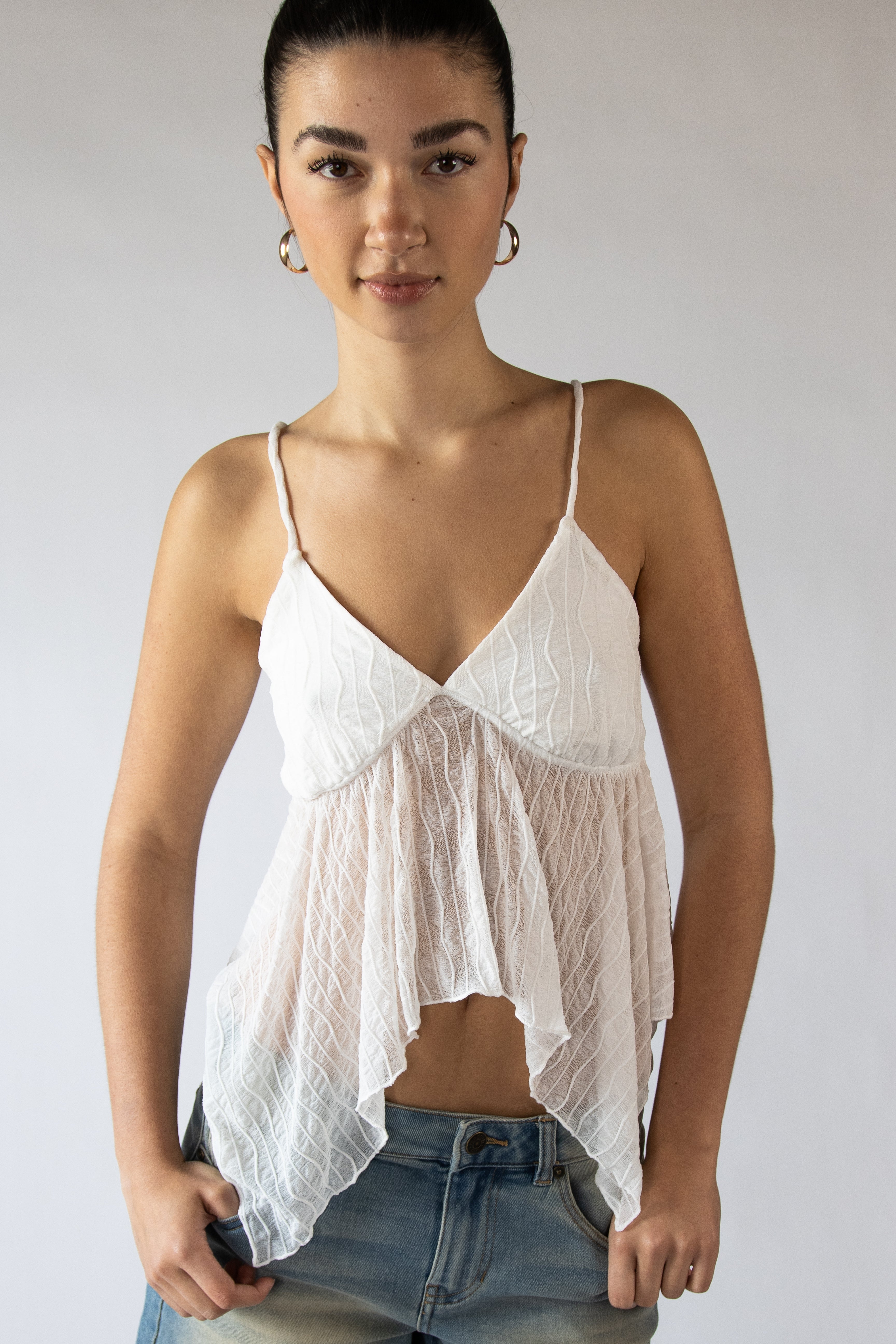 Mesh Hanky Hem Babydoll Cami