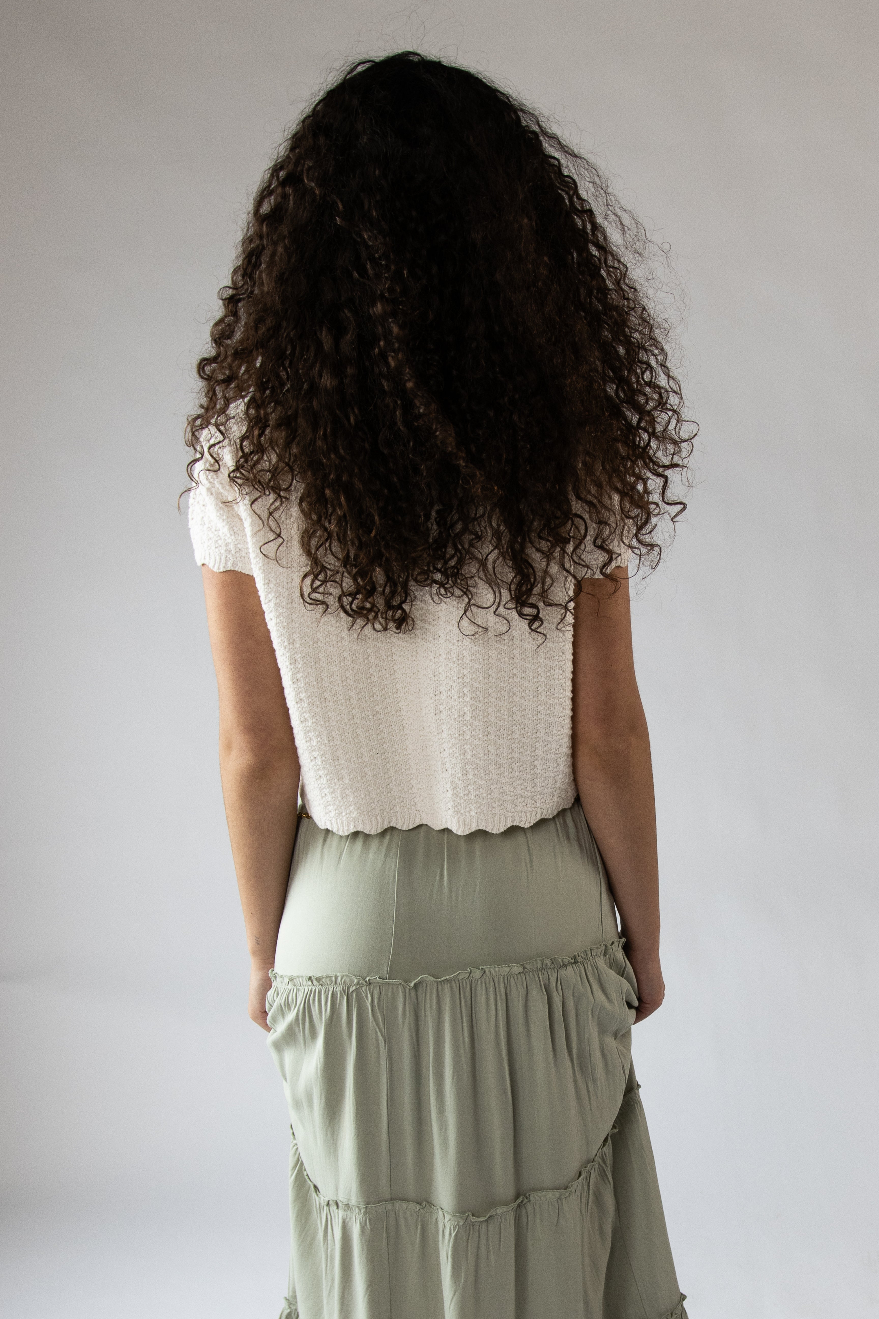 Short Sleeve Pointelle Knit Tie Front Cardigan