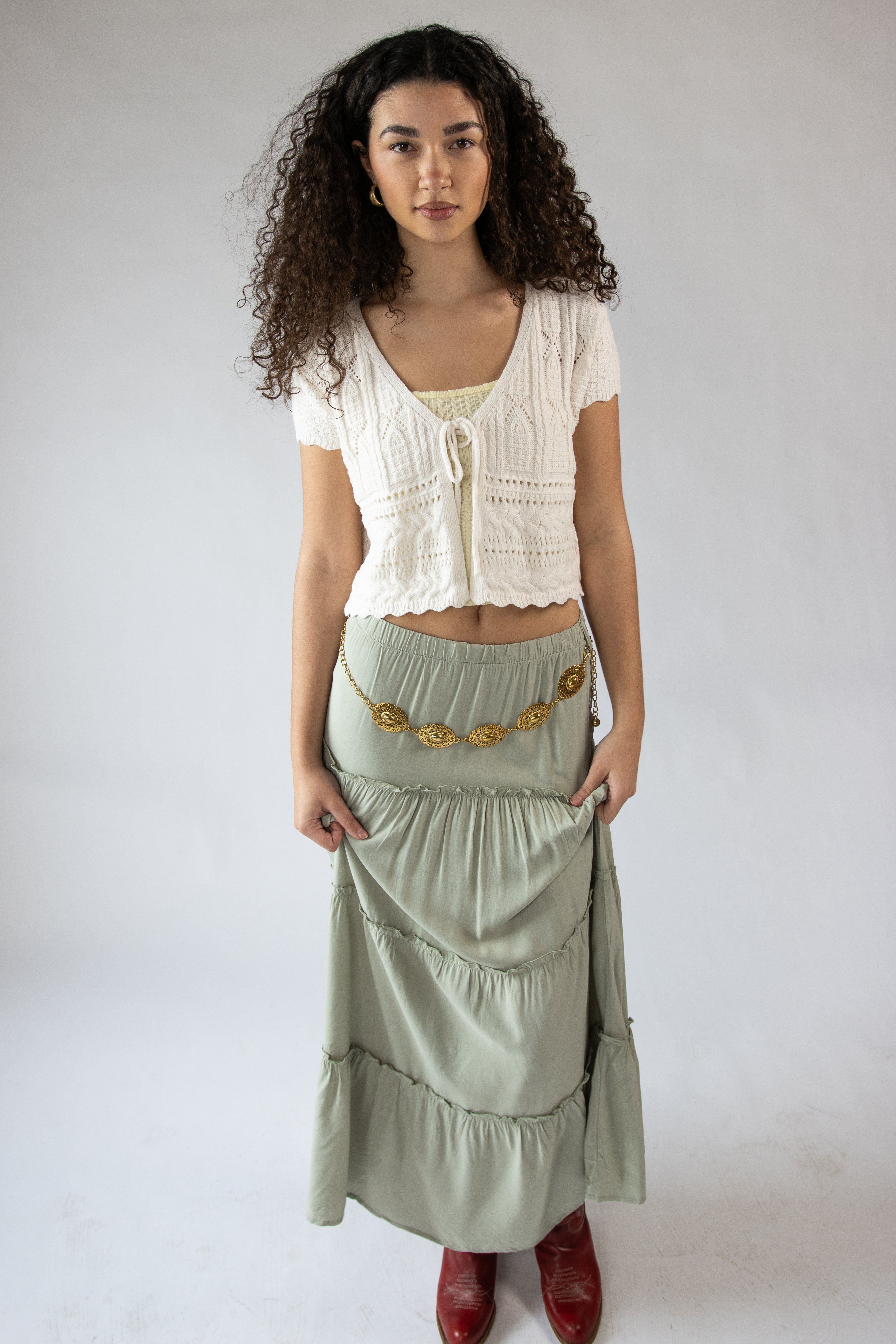 Short Sleeve Pointelle Knit Tie Front Cardigan