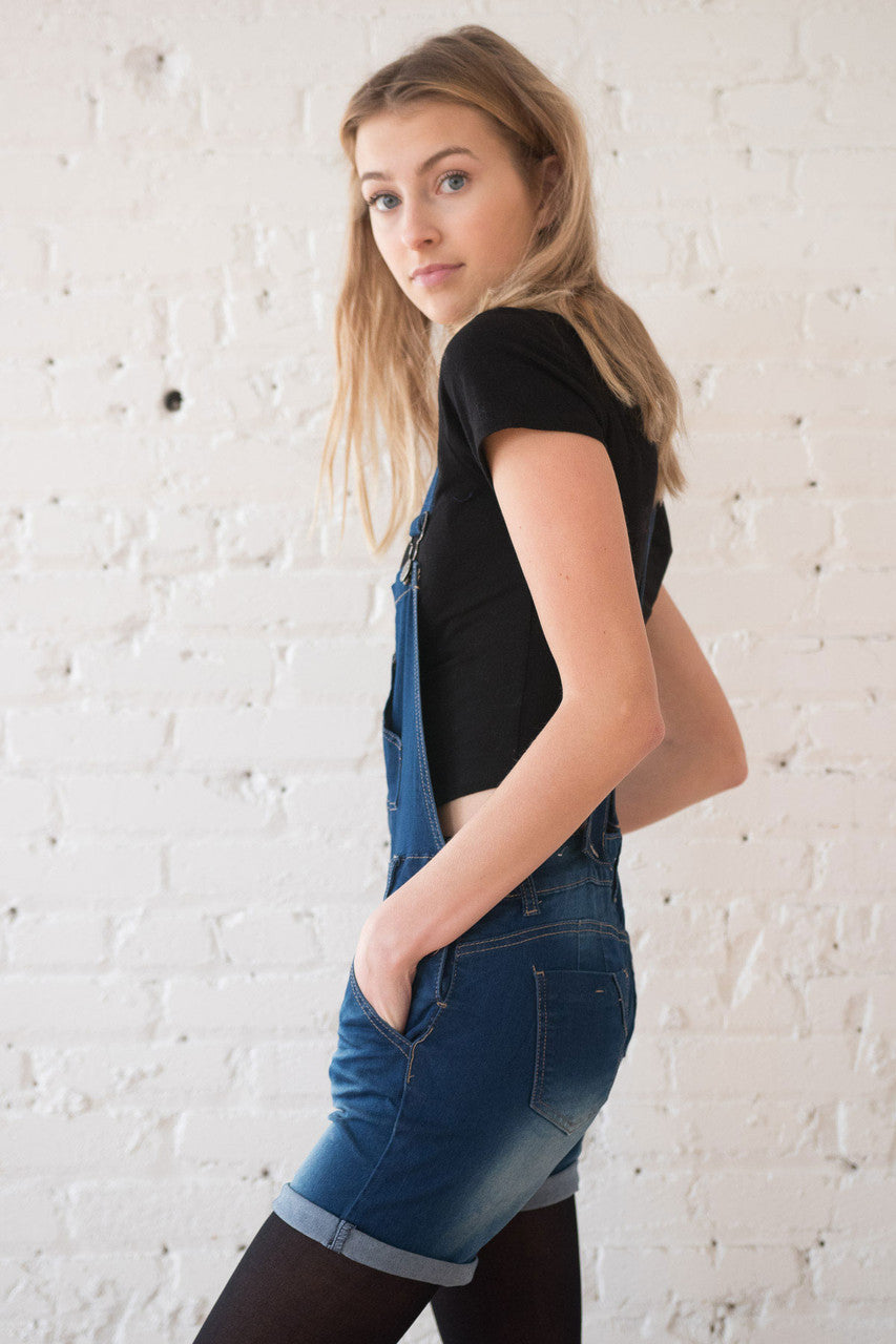 Blue Denim Overall Shorts