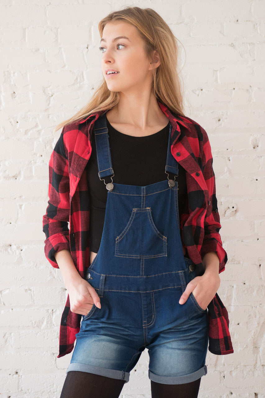 Blue Denim Overall Shorts