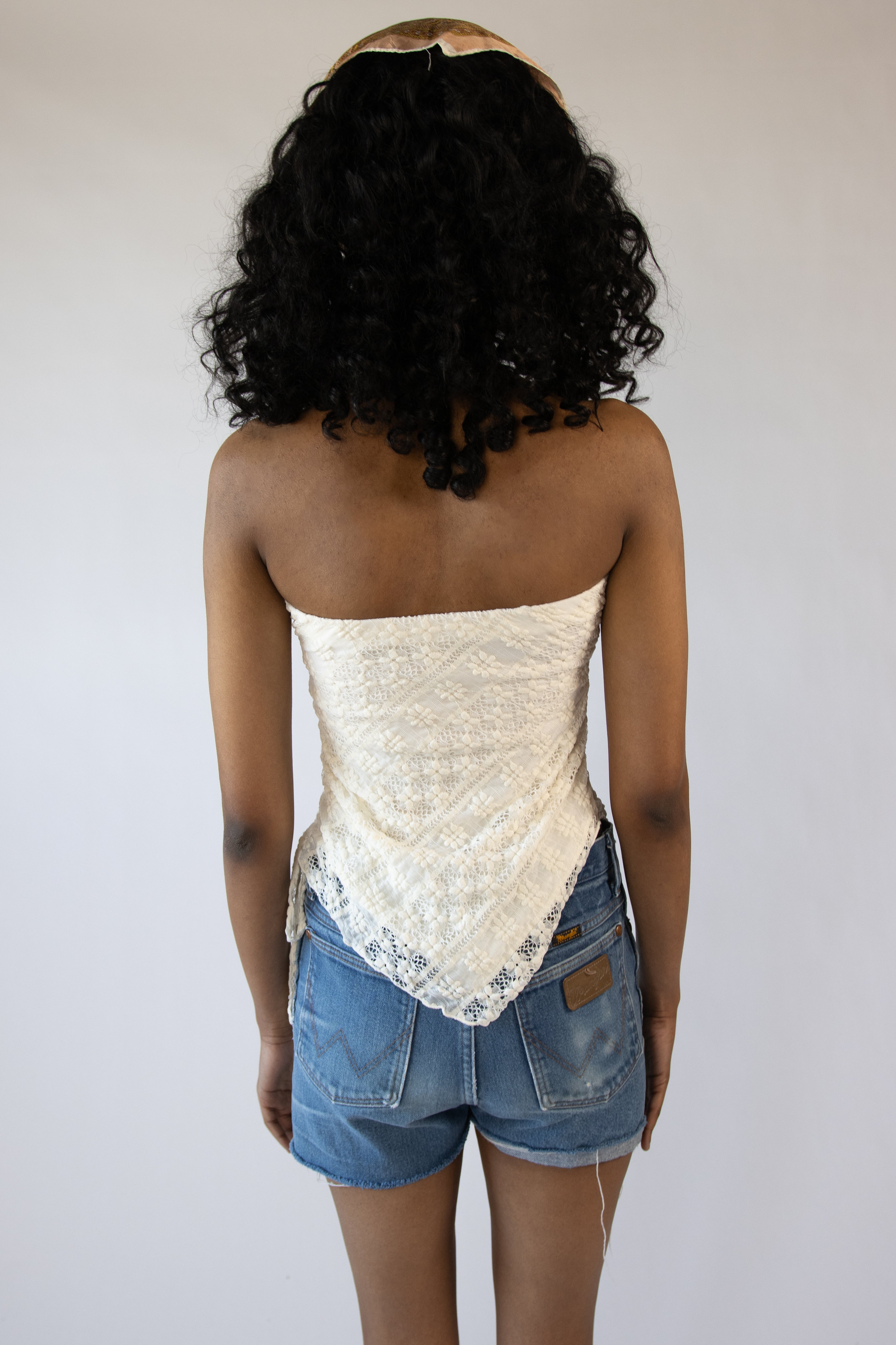 Side Ruched Floral Lace Tube Top