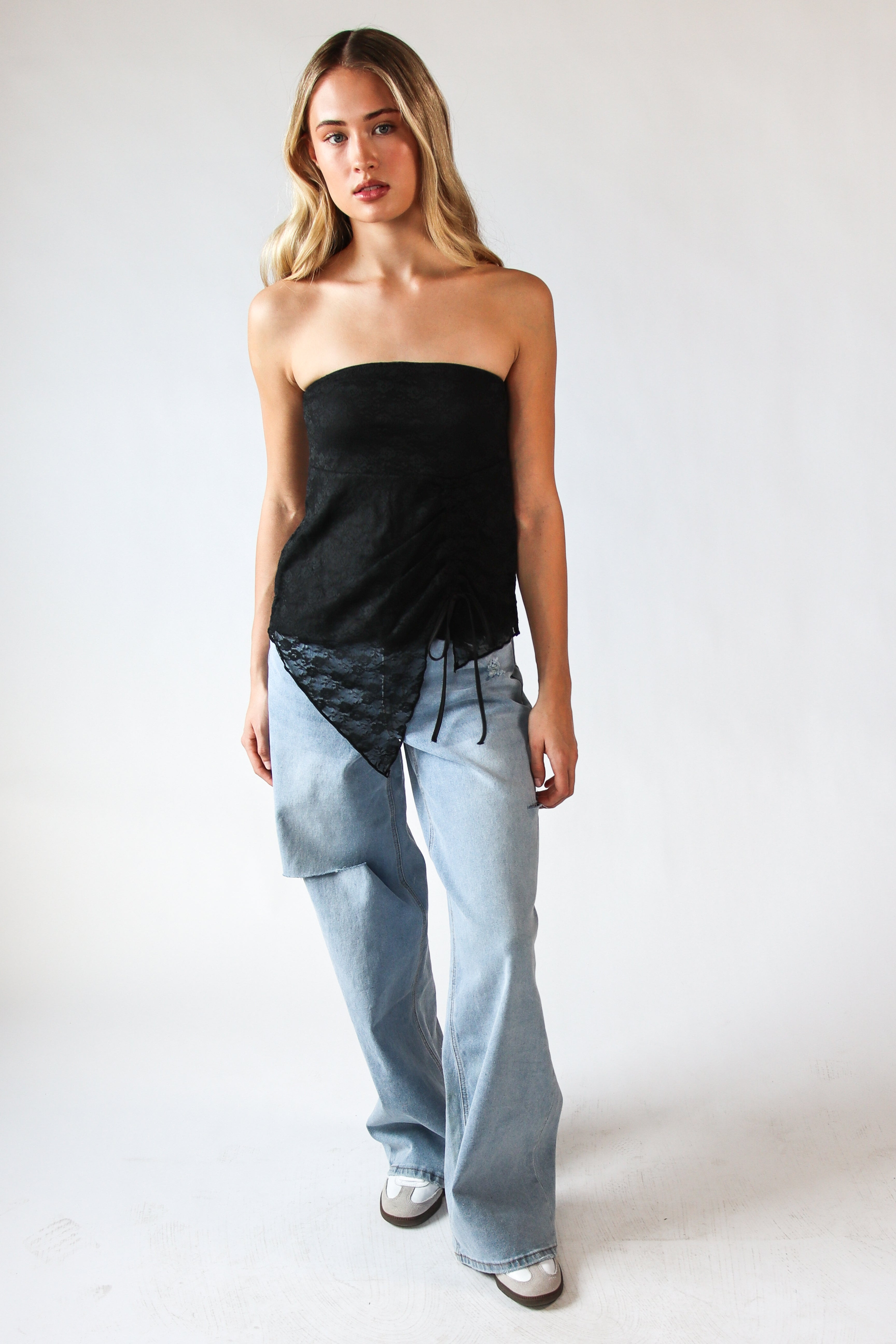 Floral Lace Ruched Tube Top