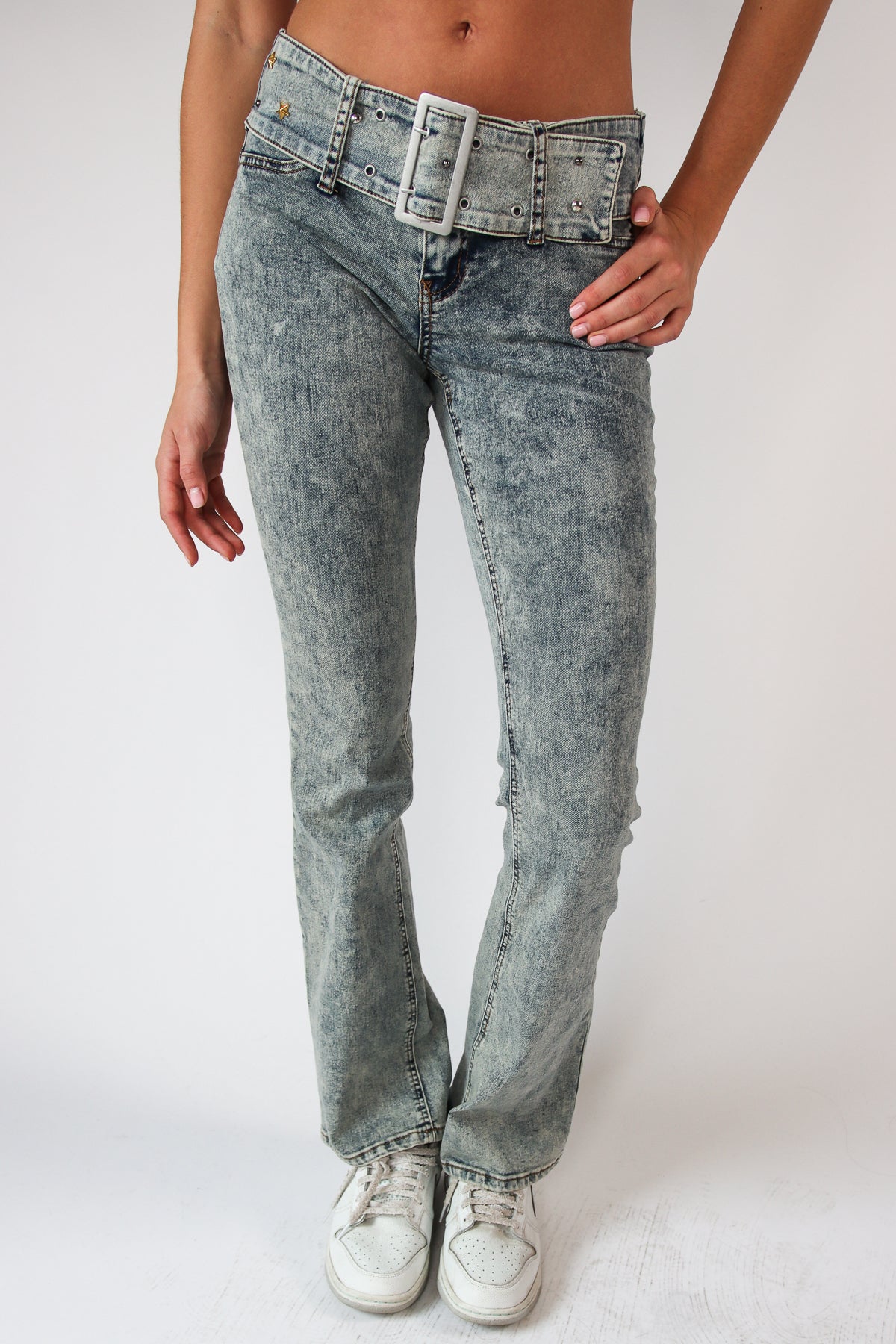 Star Studded Belted Jeans