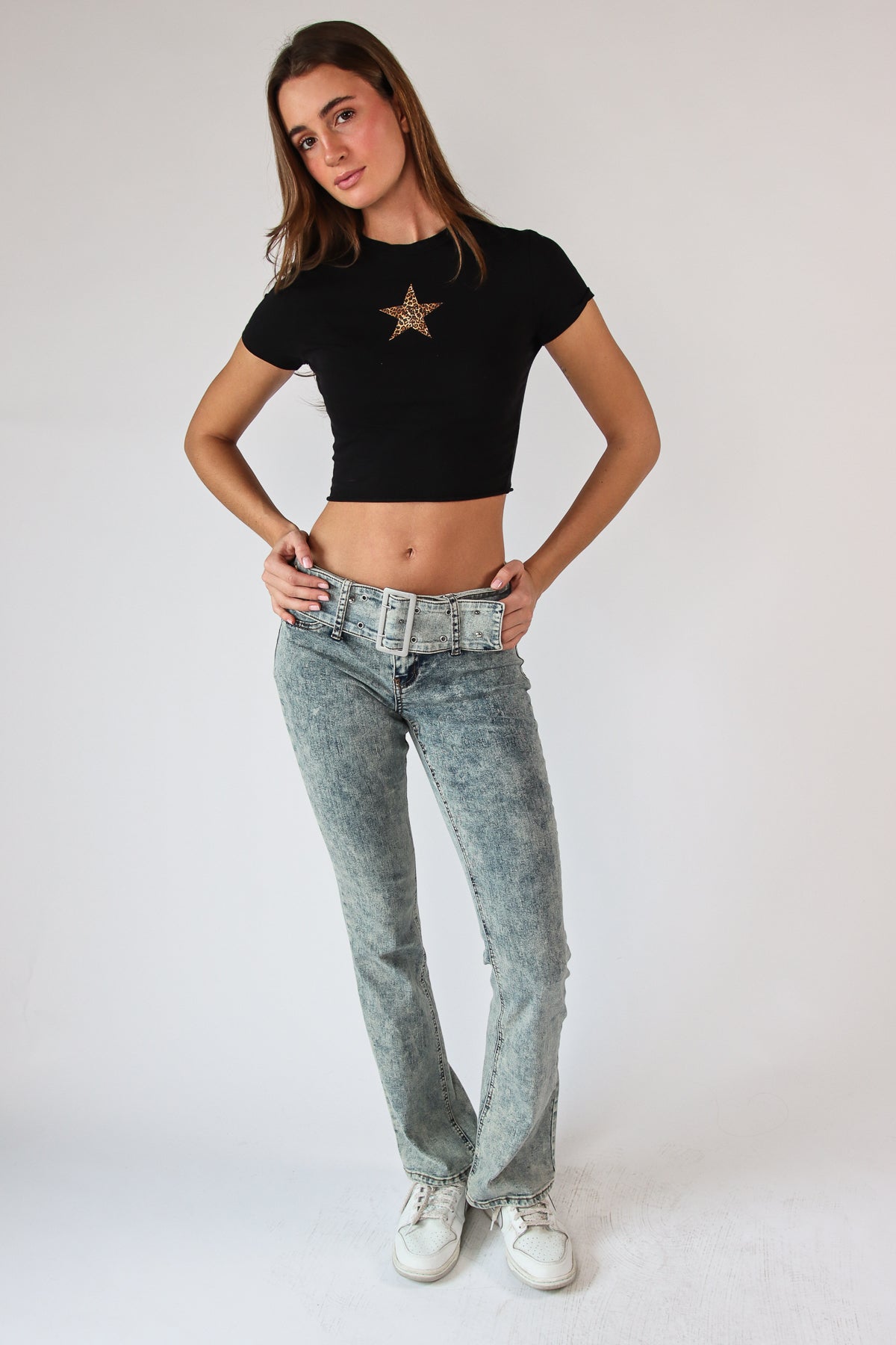 Star Studded Belted Jeans