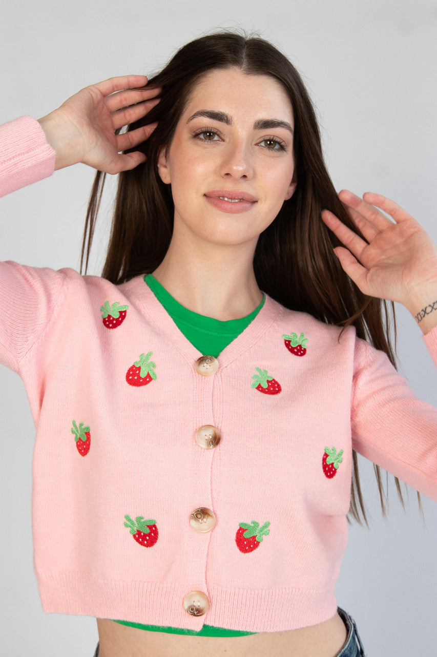 Embroidered Strawberry Cardigan