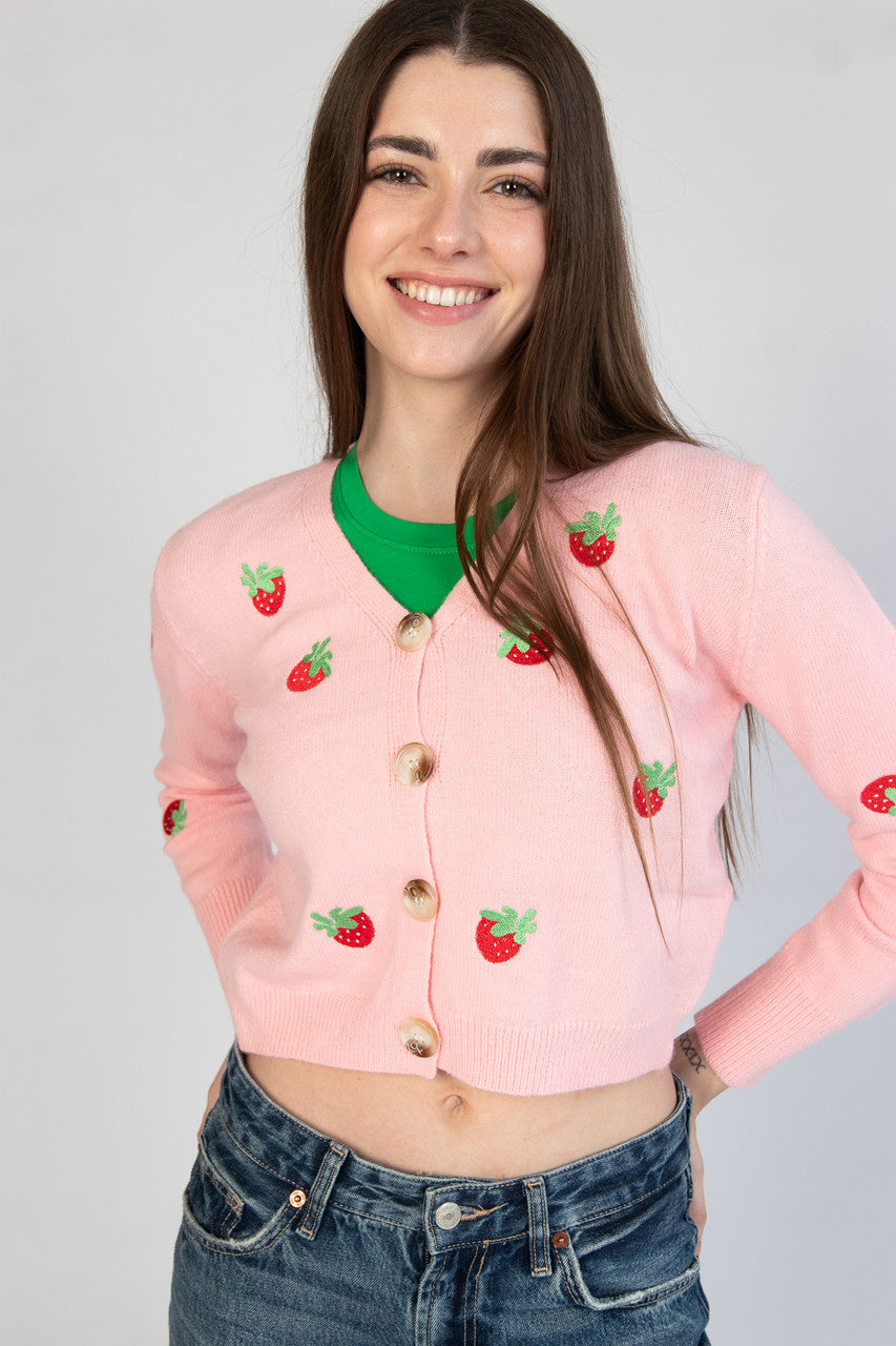 Embroidered Strawberry Cardigan