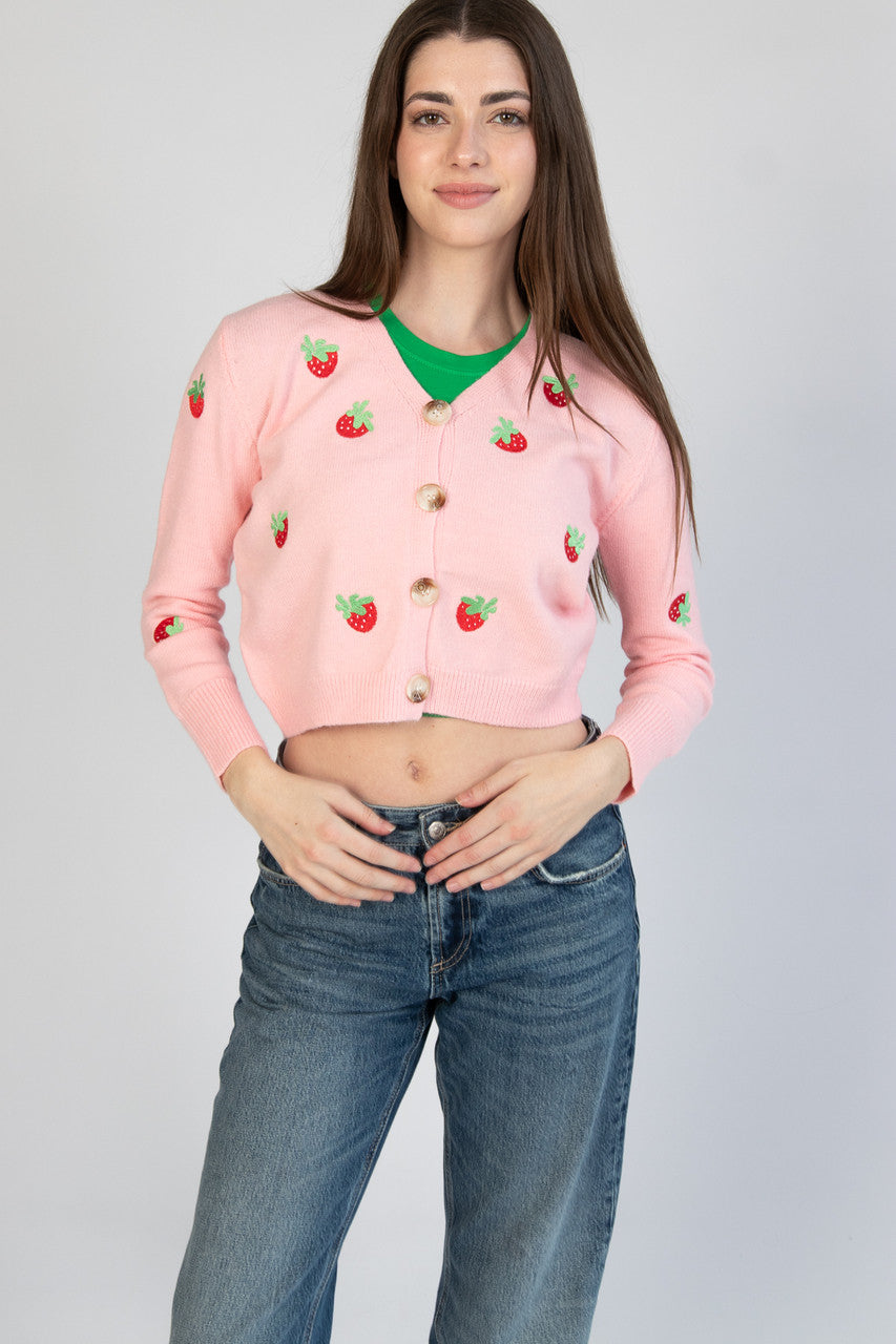 Embroidered Strawberry Cardigan