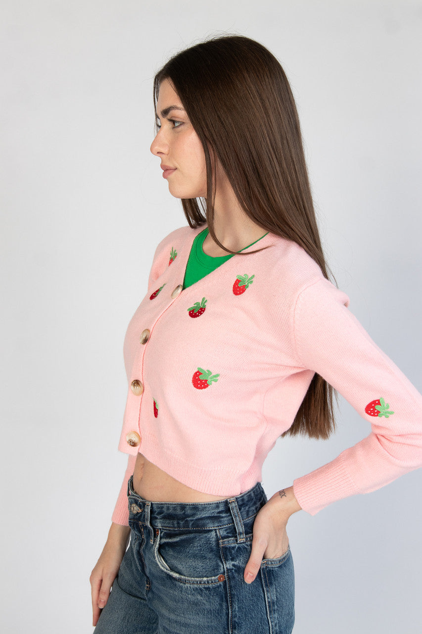 Embroidered Strawberry Cardigan
