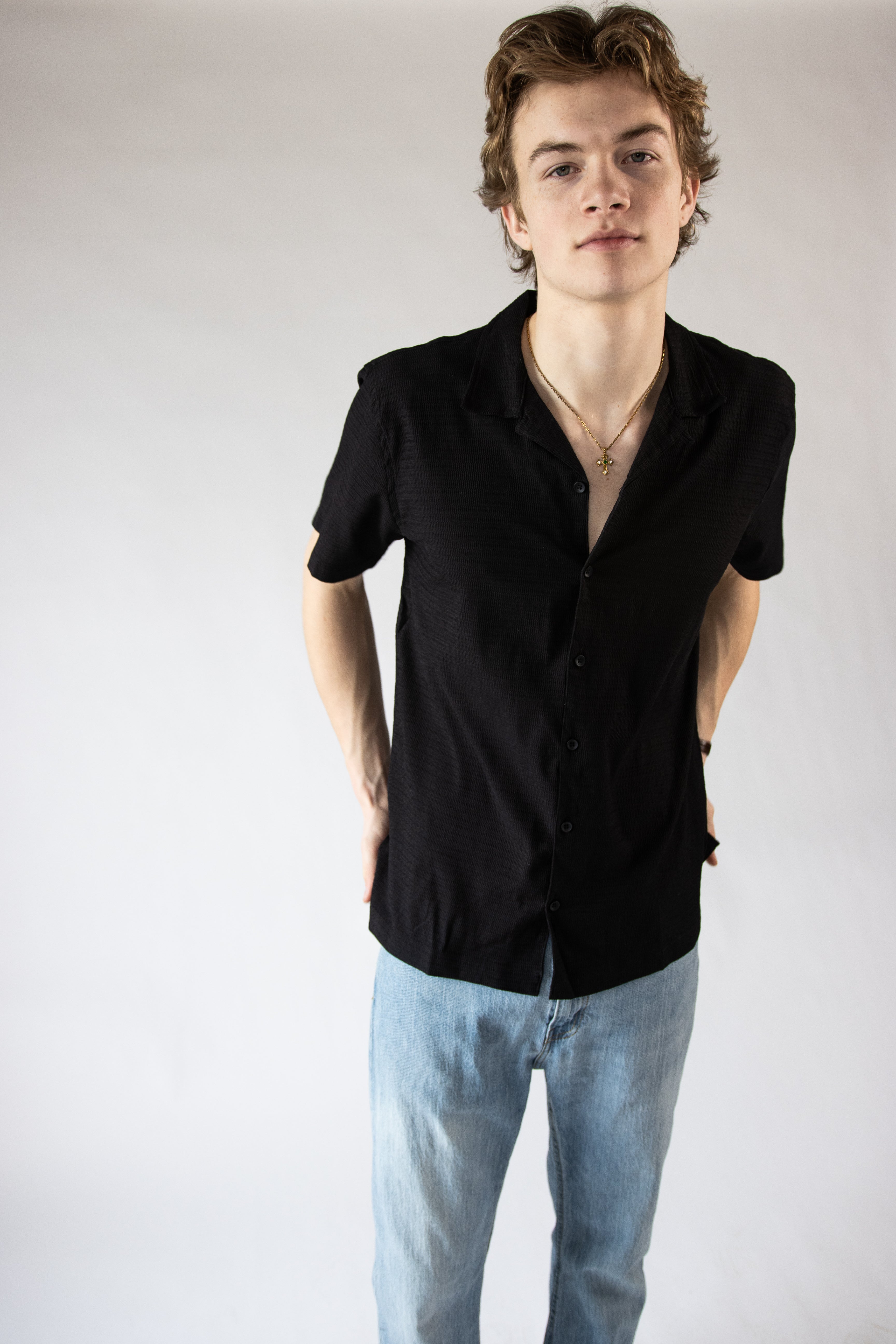 Stretch Textured Woven Button Up Shirt