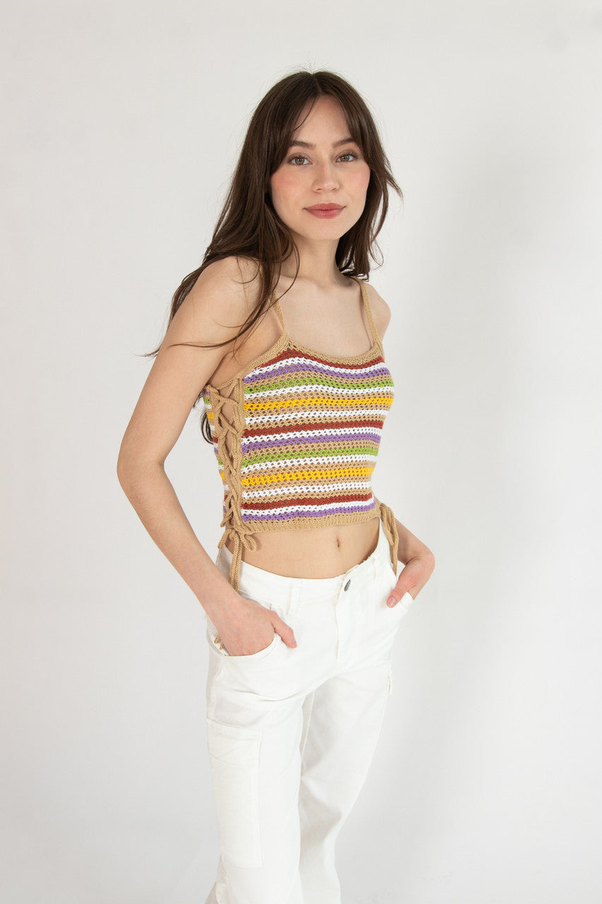 Side Lace Up Crochet Tank