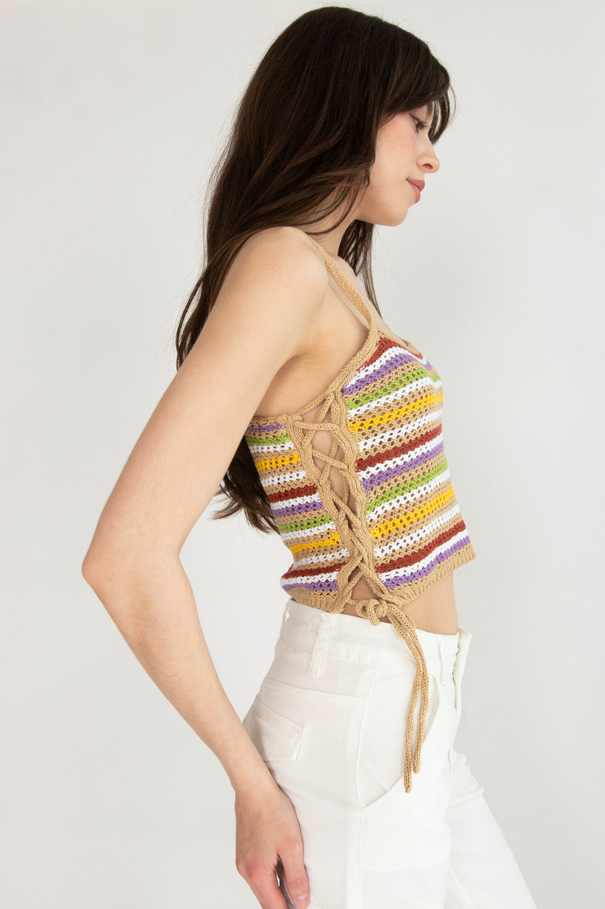 Side Lace Up Crochet Tank
