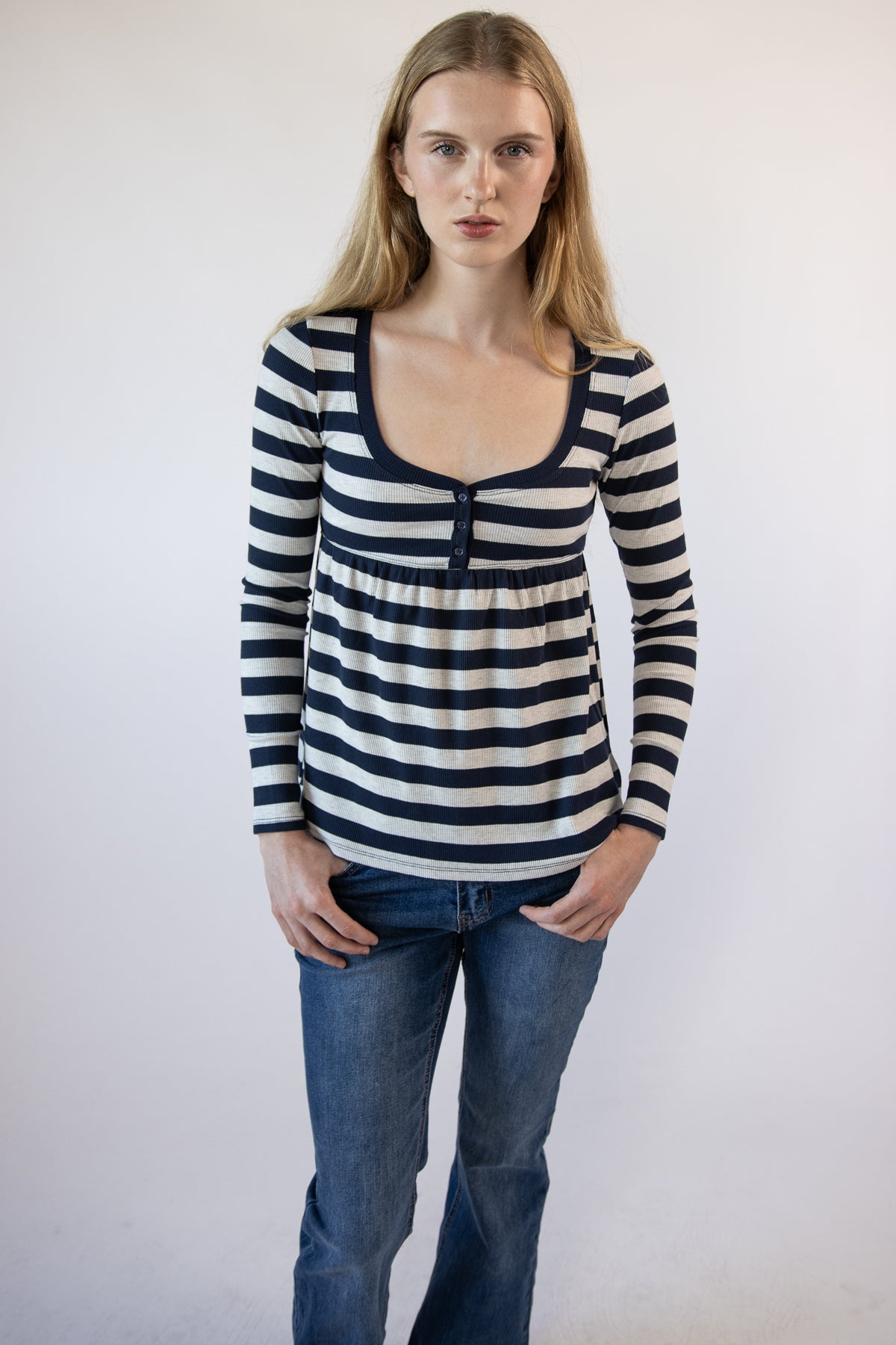 Striped Long Sleeve Babydoll Henley