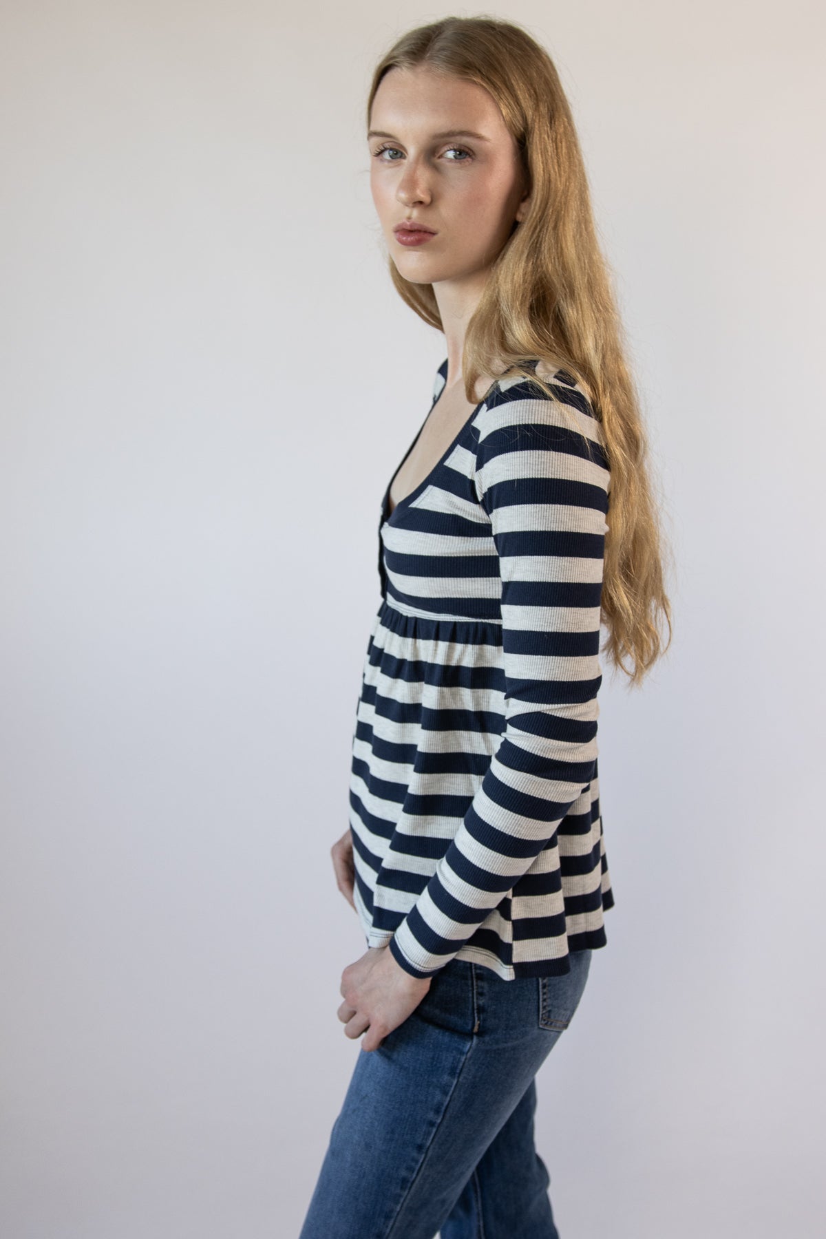 Striped Long Sleeve Babydoll Henley