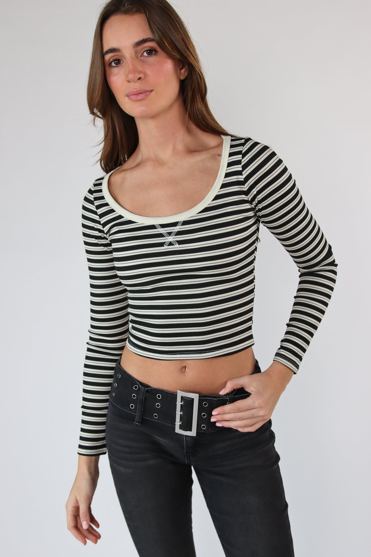 Striped Scoop Neck Long Sleeve Top