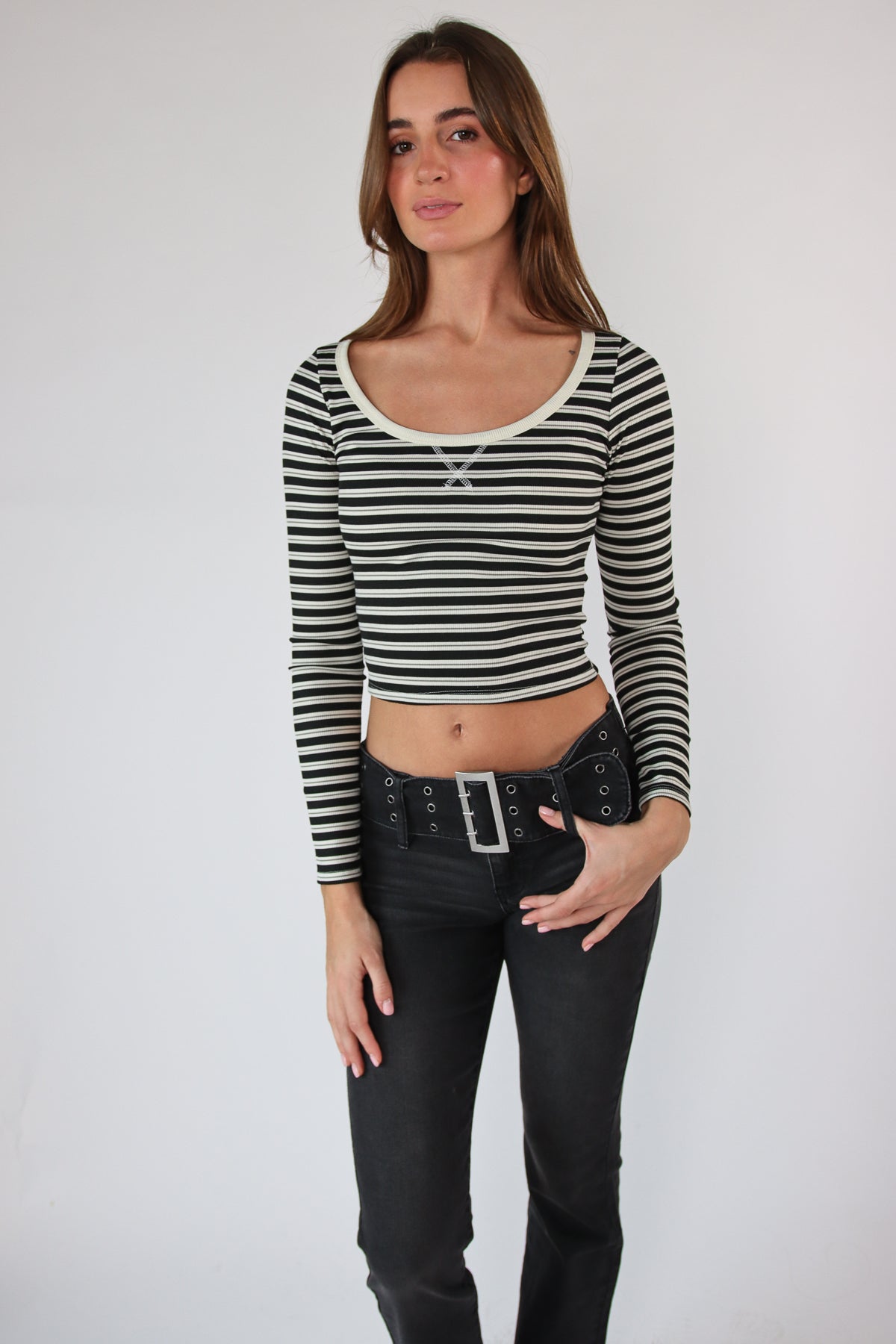 Striped Scoop Neck Long Sleeve Top