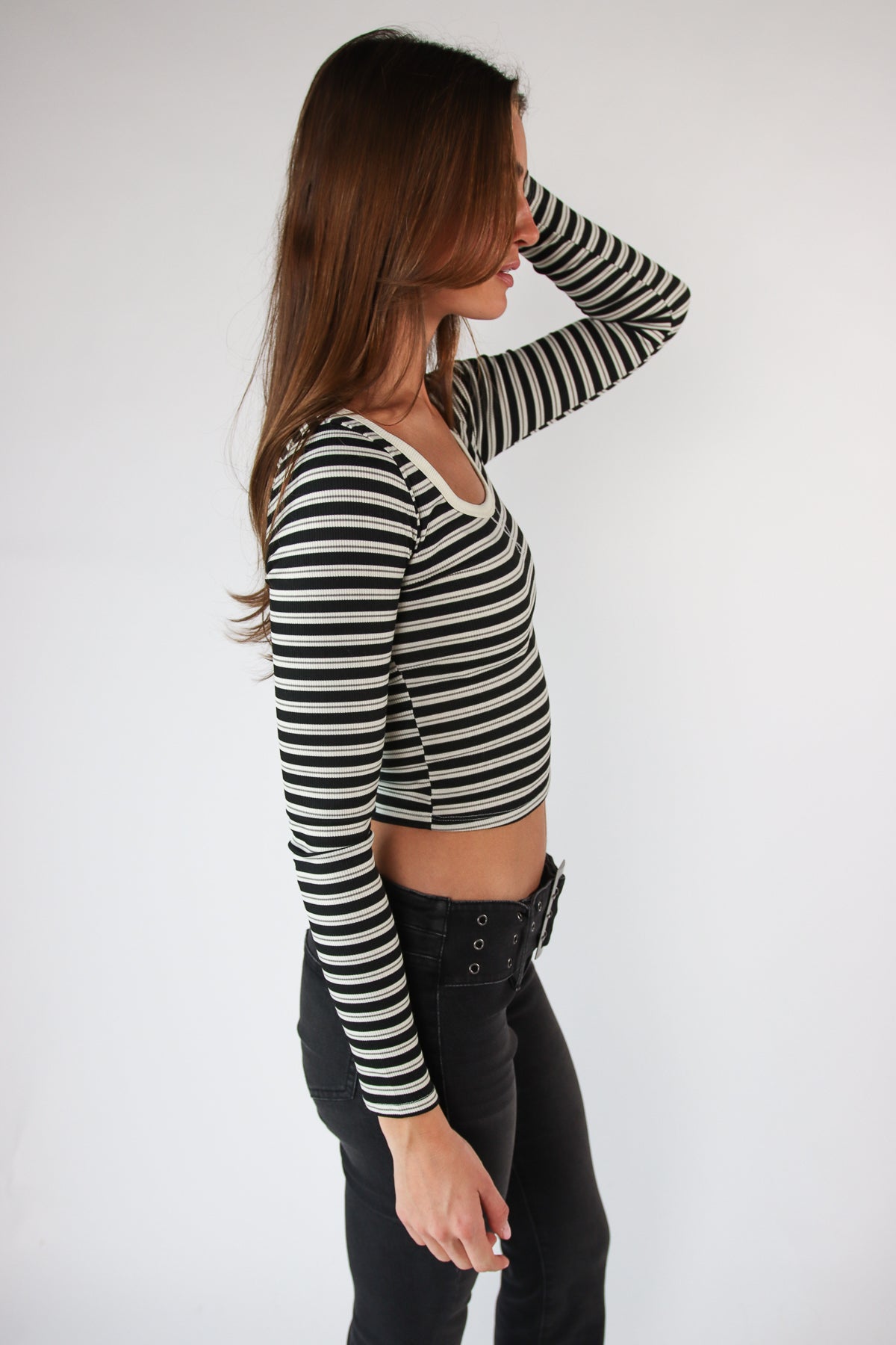 Striped Scoop Neck Long Sleeve Top