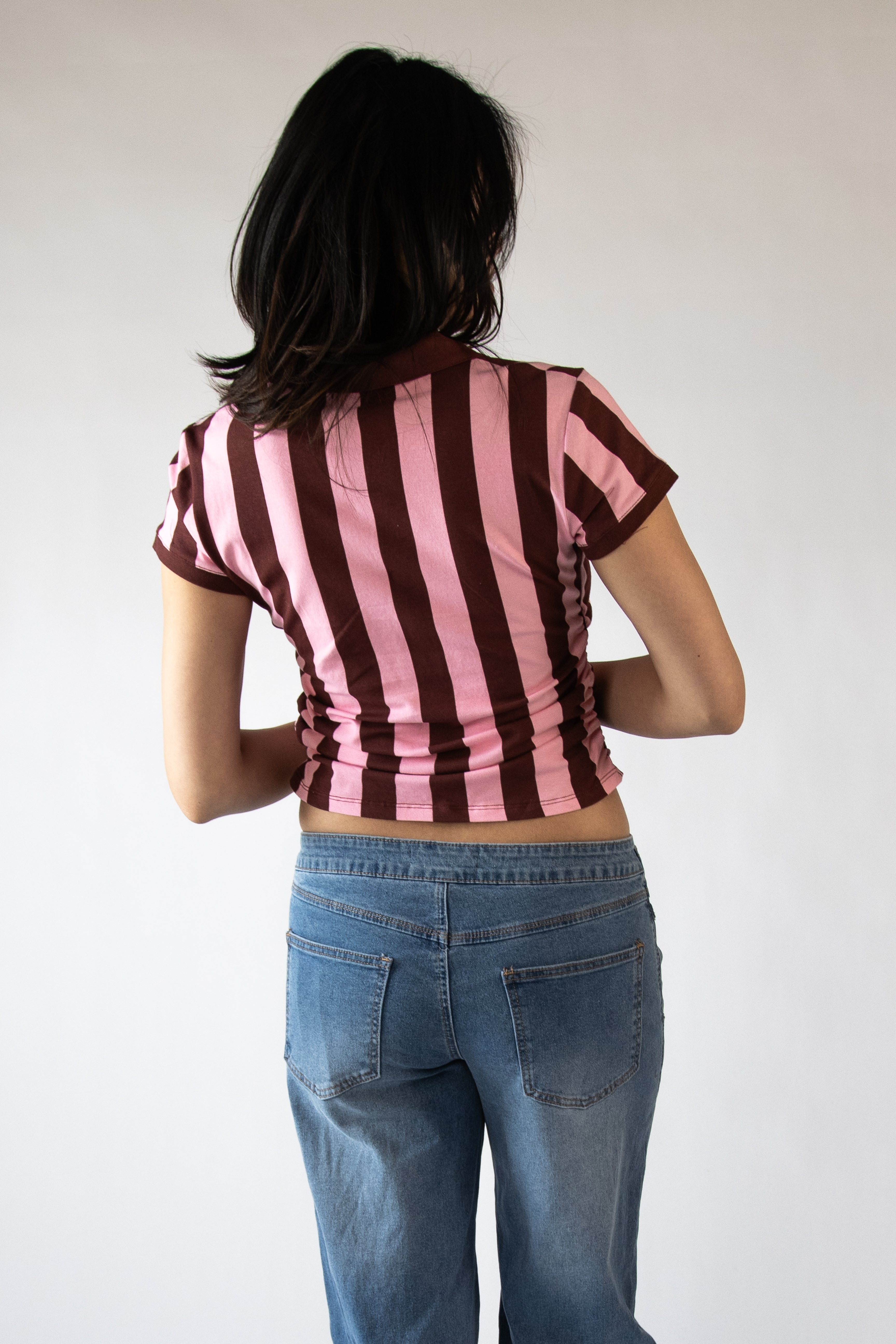 Ruched Side Striped Polo Tee