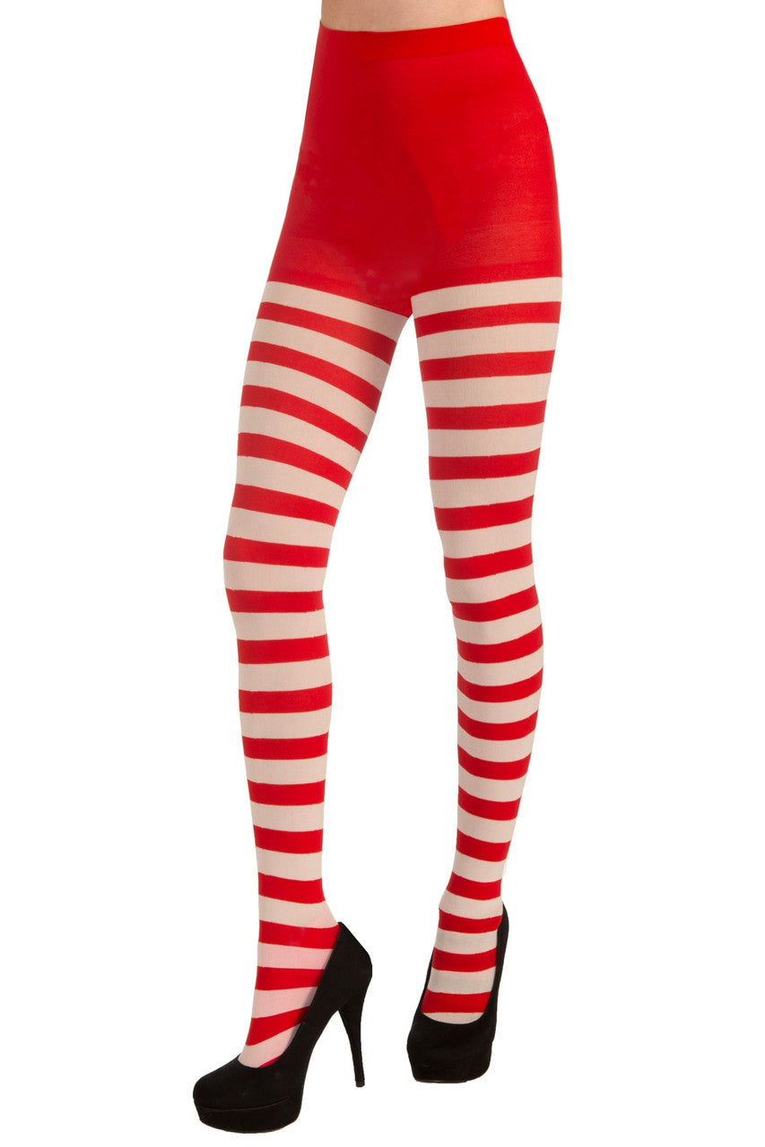 Red & White Striped Tights