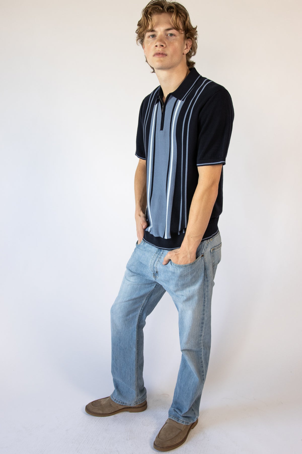 Striped Quarter Zip Knit Polo