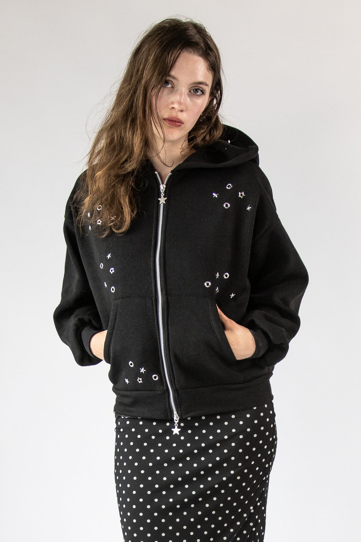 Studded Star Zip Hoodie