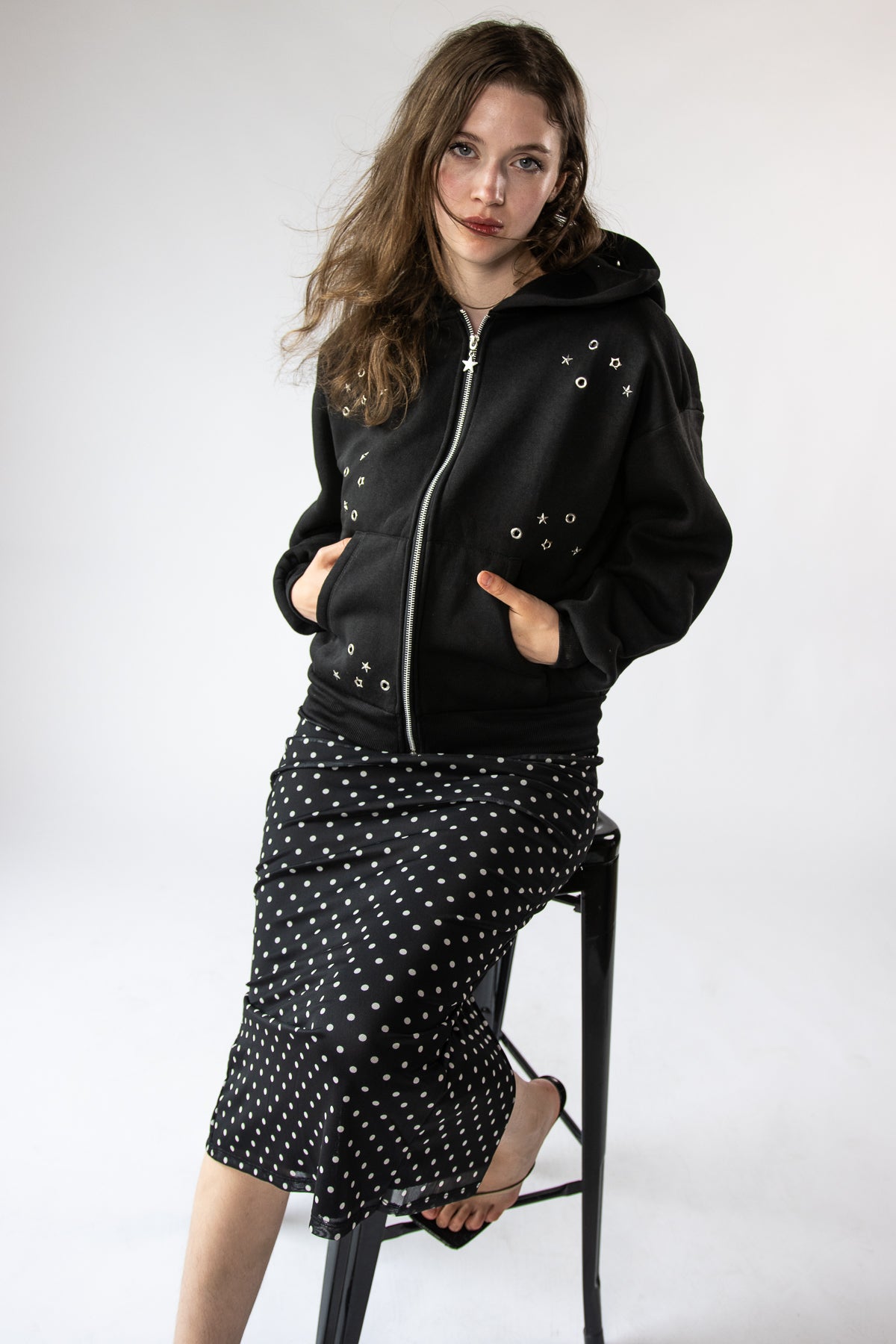 Studded Star Zip Hoodie
